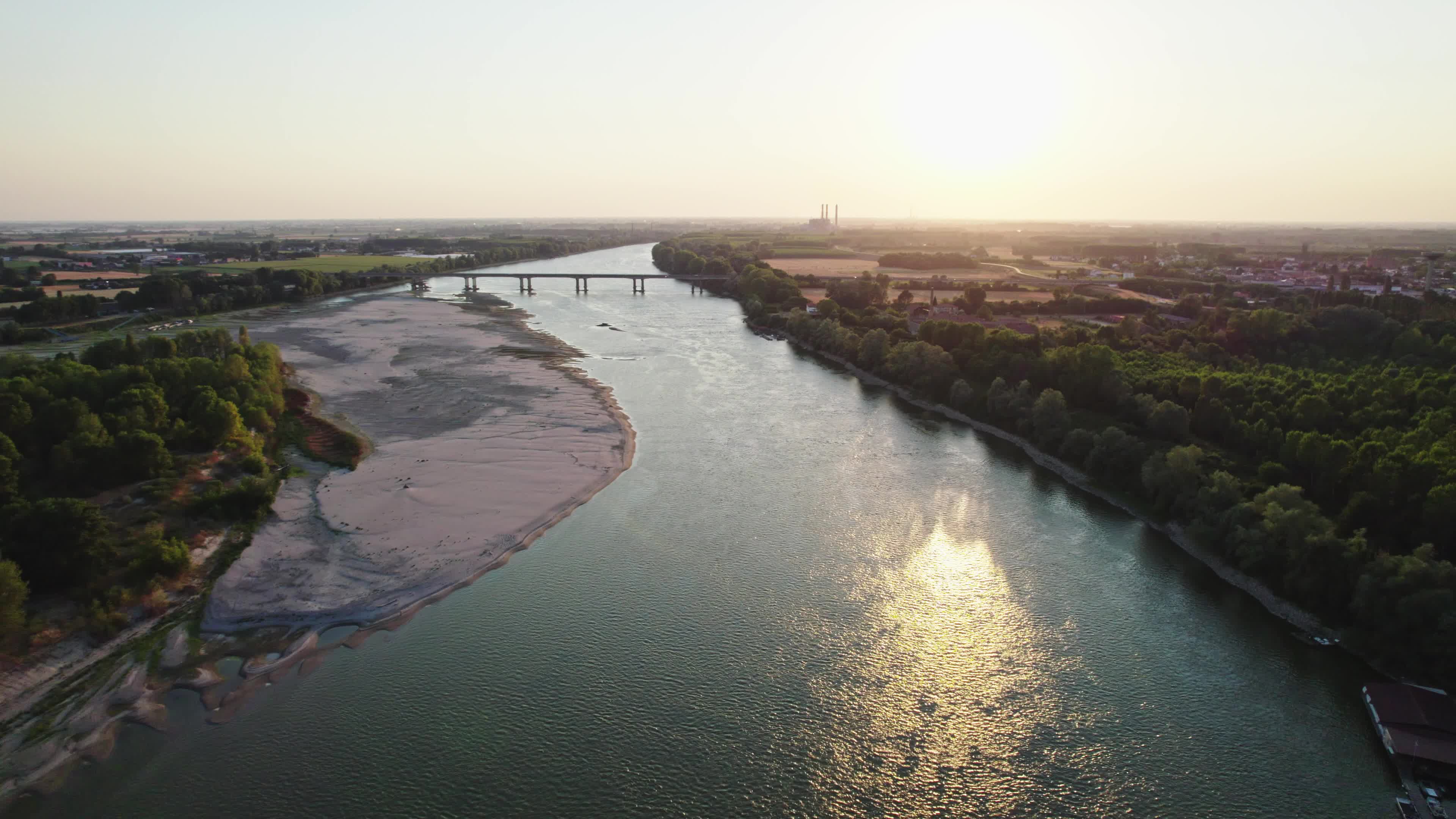 Aerial View Of Italy's River Po Drained By The Worst Drought In 70 Years