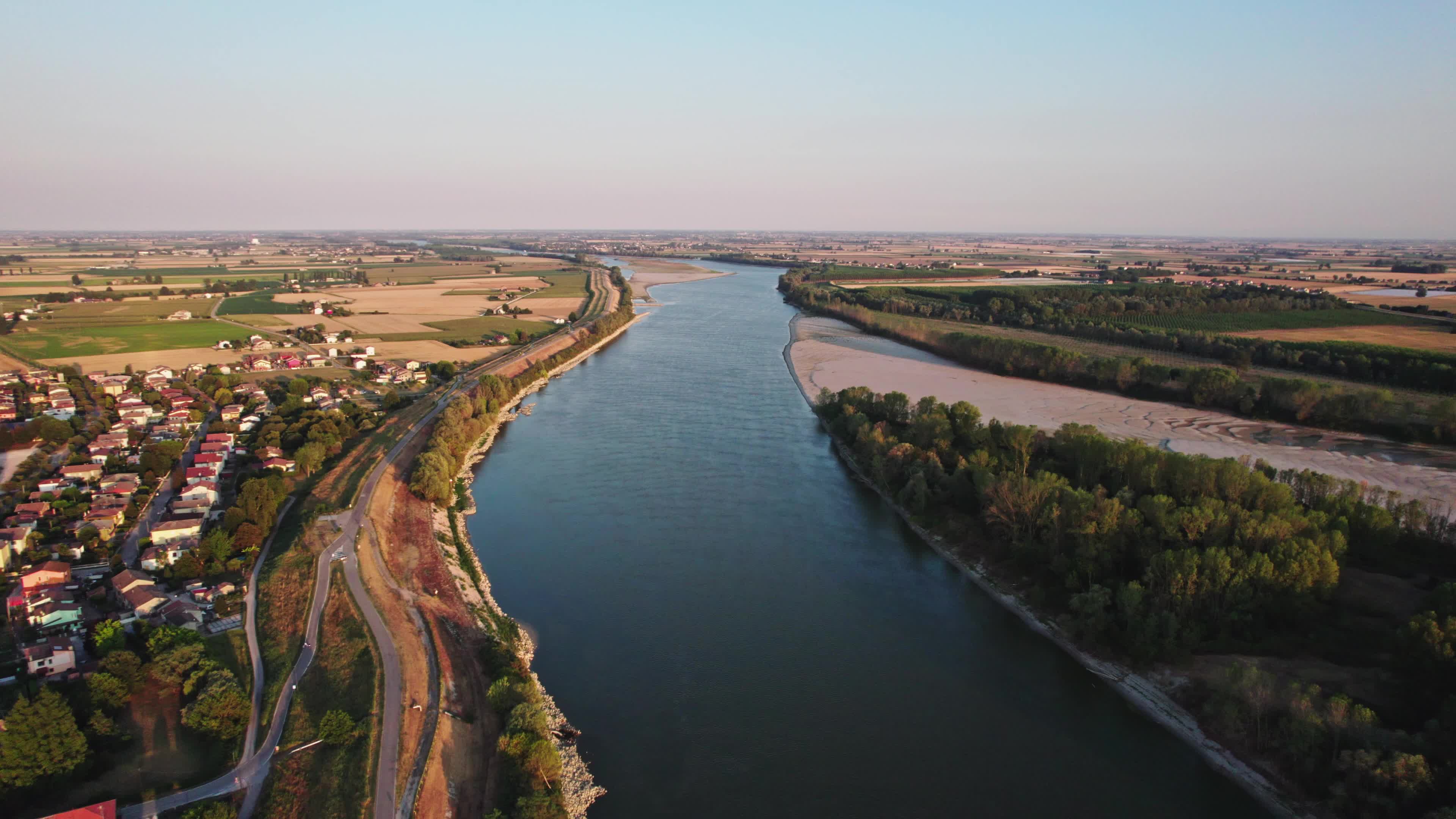 Aerial View Of Italy's River Po Drained By The Worst Drought In 70 Years