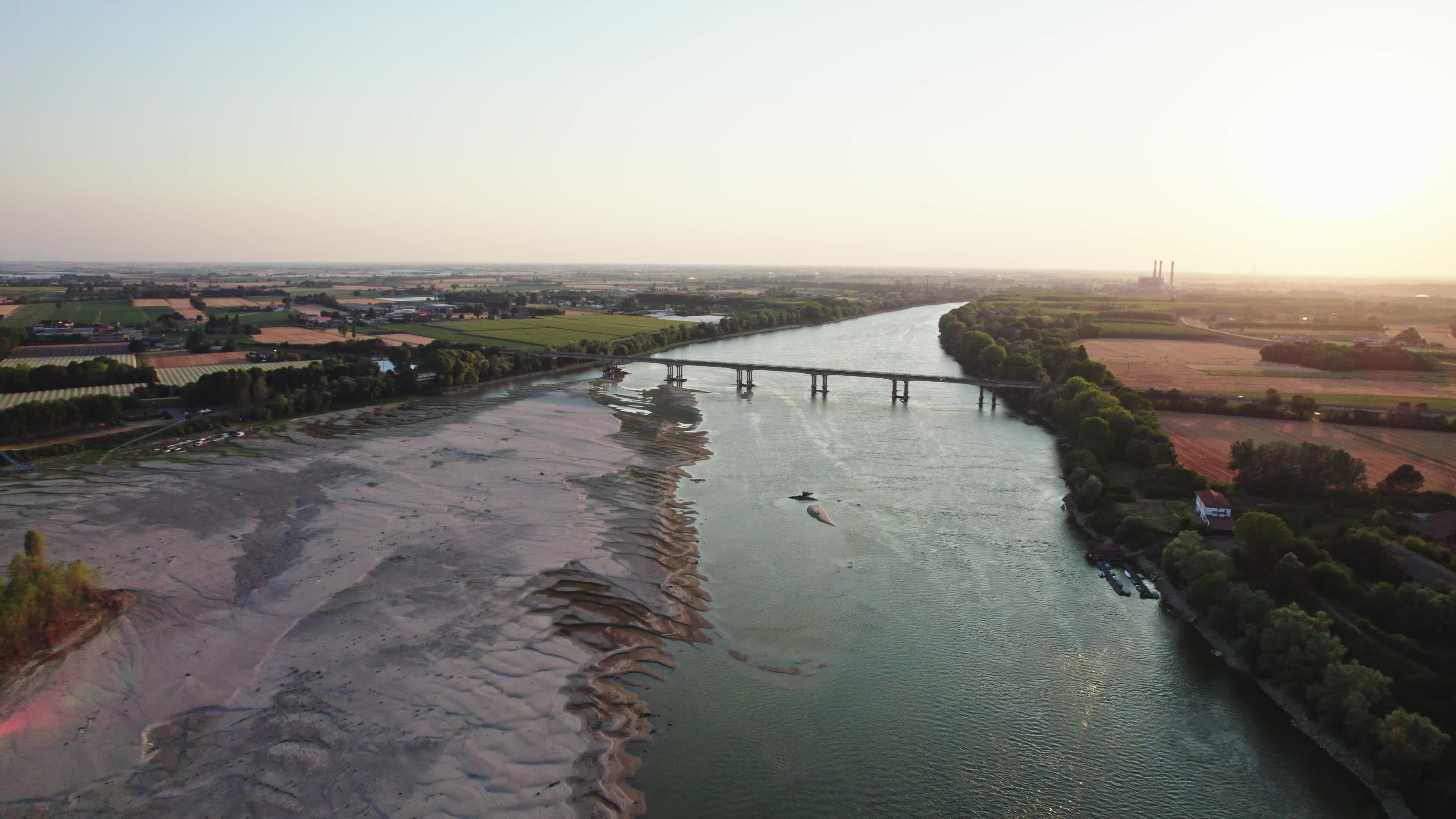 Aerial View Of Italy's River Po Drained By The Worst Drought In 70 Years