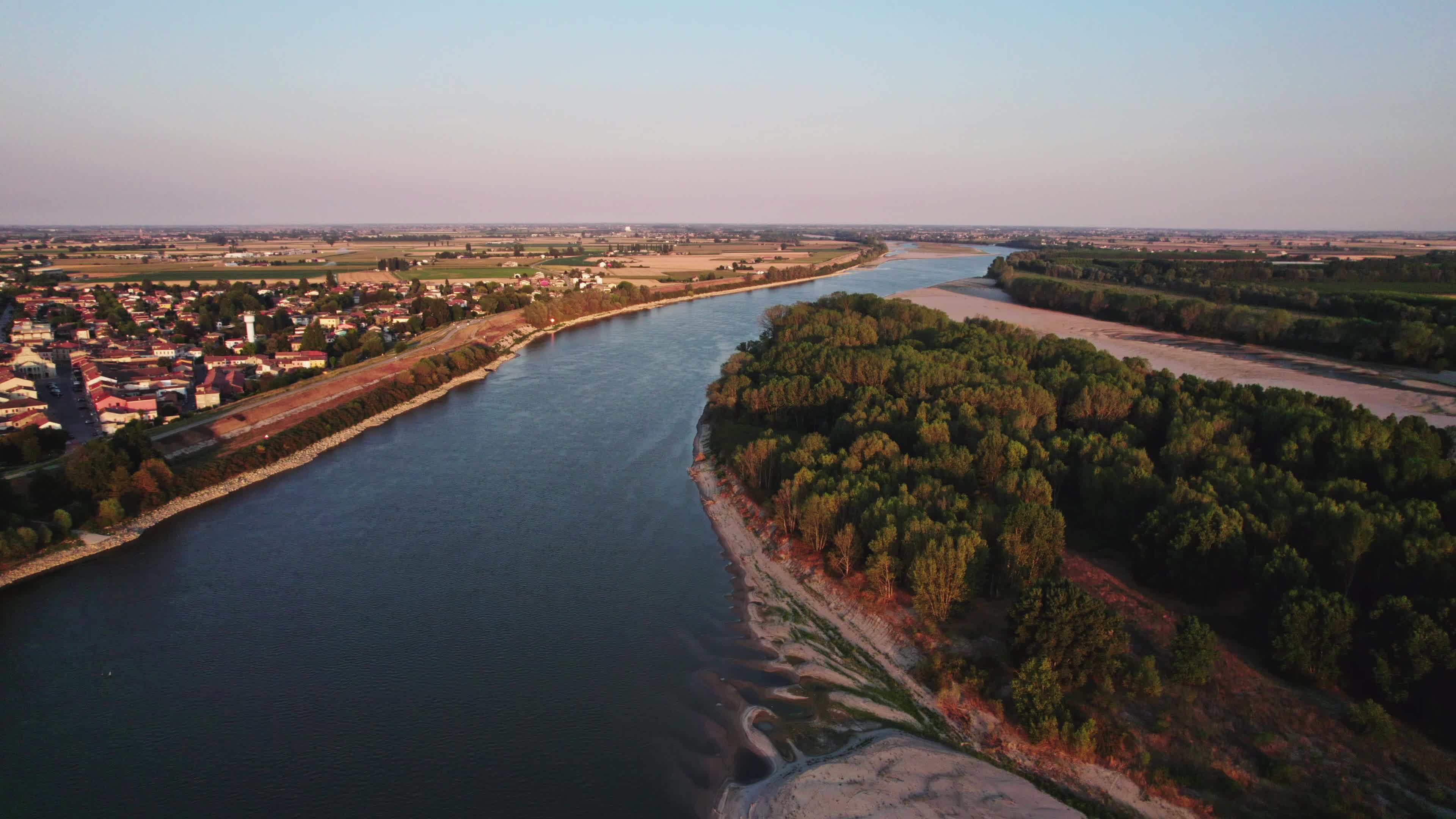 Aerial View Of Italy's River Po Drained By The Worst Drought In 70 Years