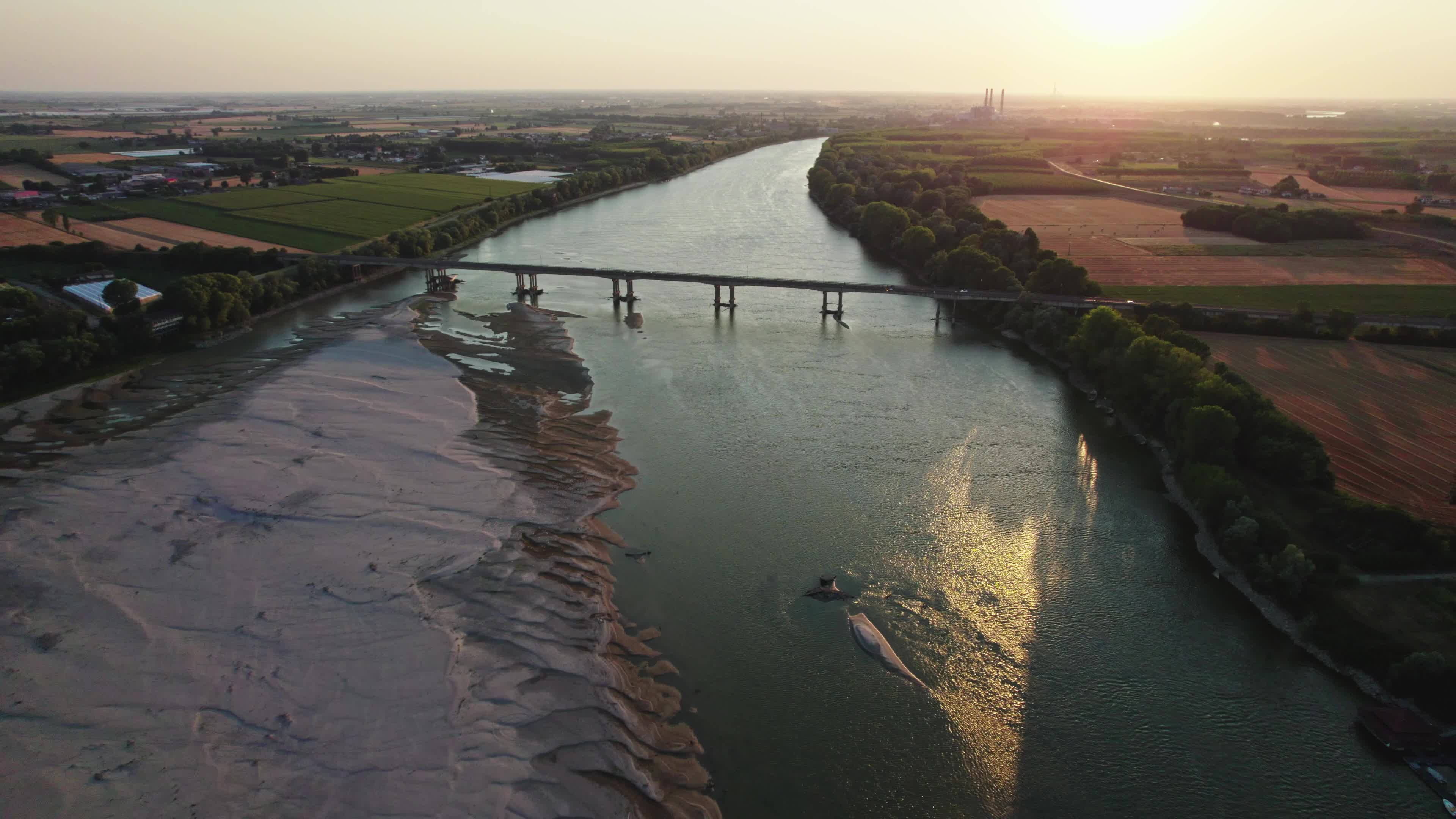 Aerial View Of Italy's River Po Drained By The Worst Drought In 70 Years
