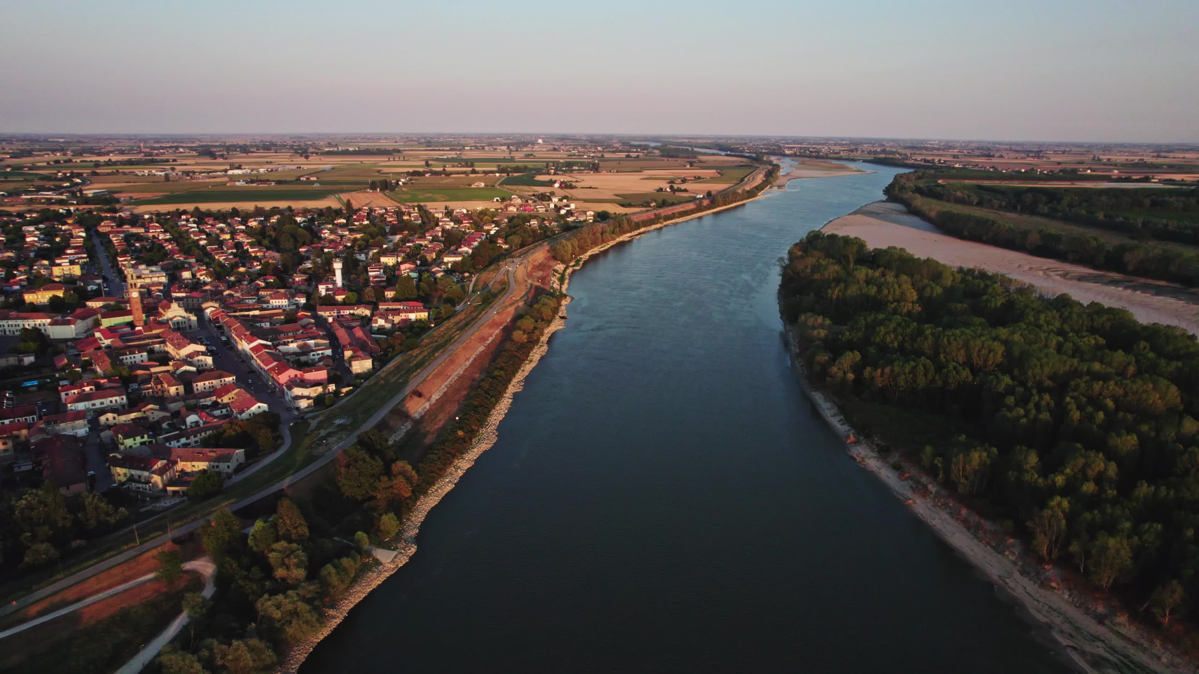 Aerial View Of Italy's River Po Drained By The Worst Drought In 70 Years