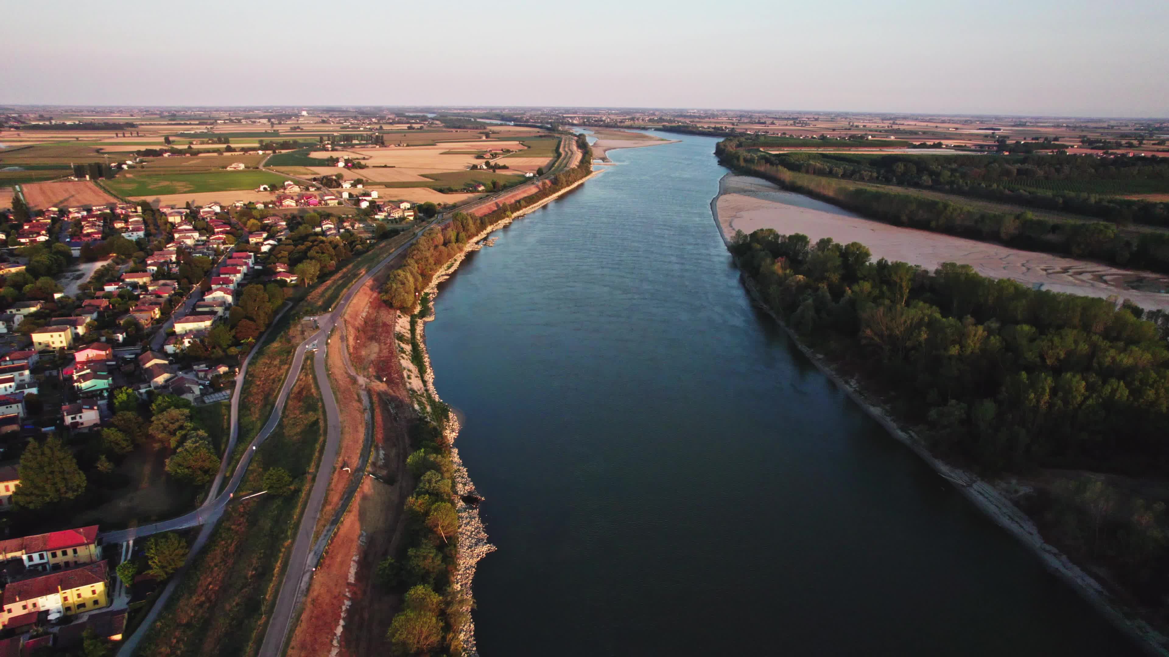 Aerial View Of Italy's River Po Drained By The Worst Drought In 70 Years