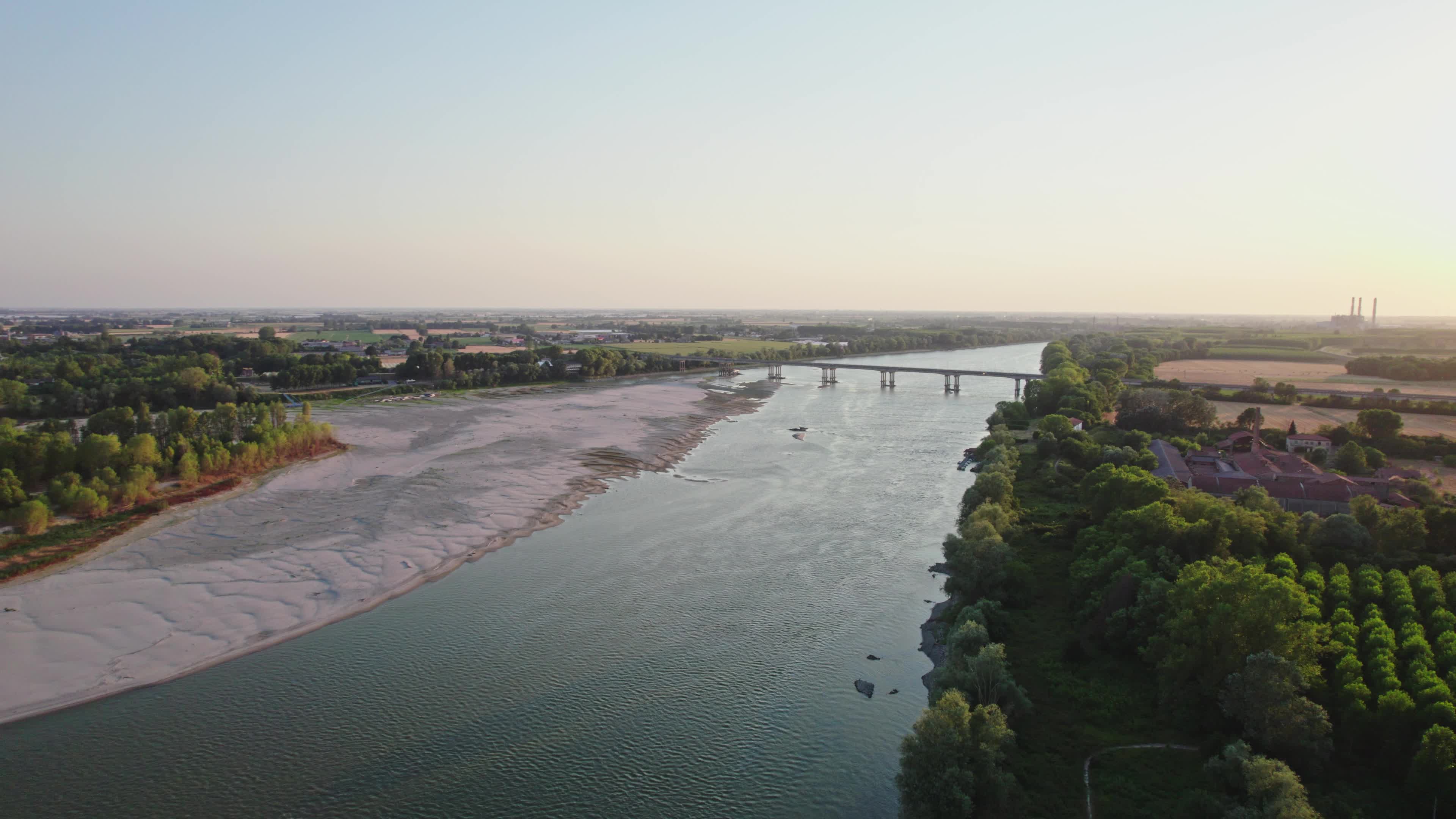 Aerial View Of Italy's River Po Drained By The Worst Drought In 70 Years