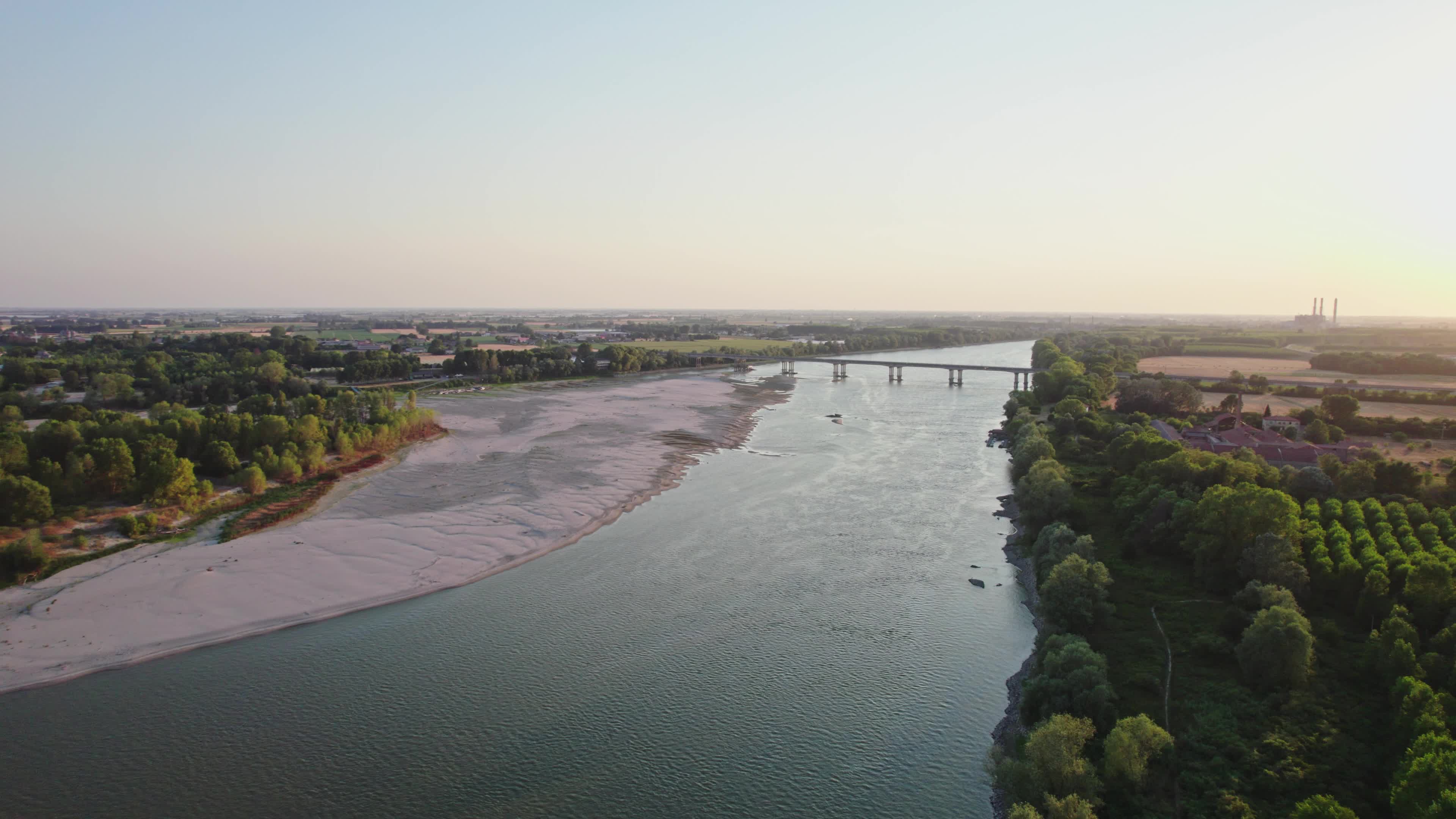 Aerial View Of Italy's River Po Drained By The Worst Drought In 70 Years