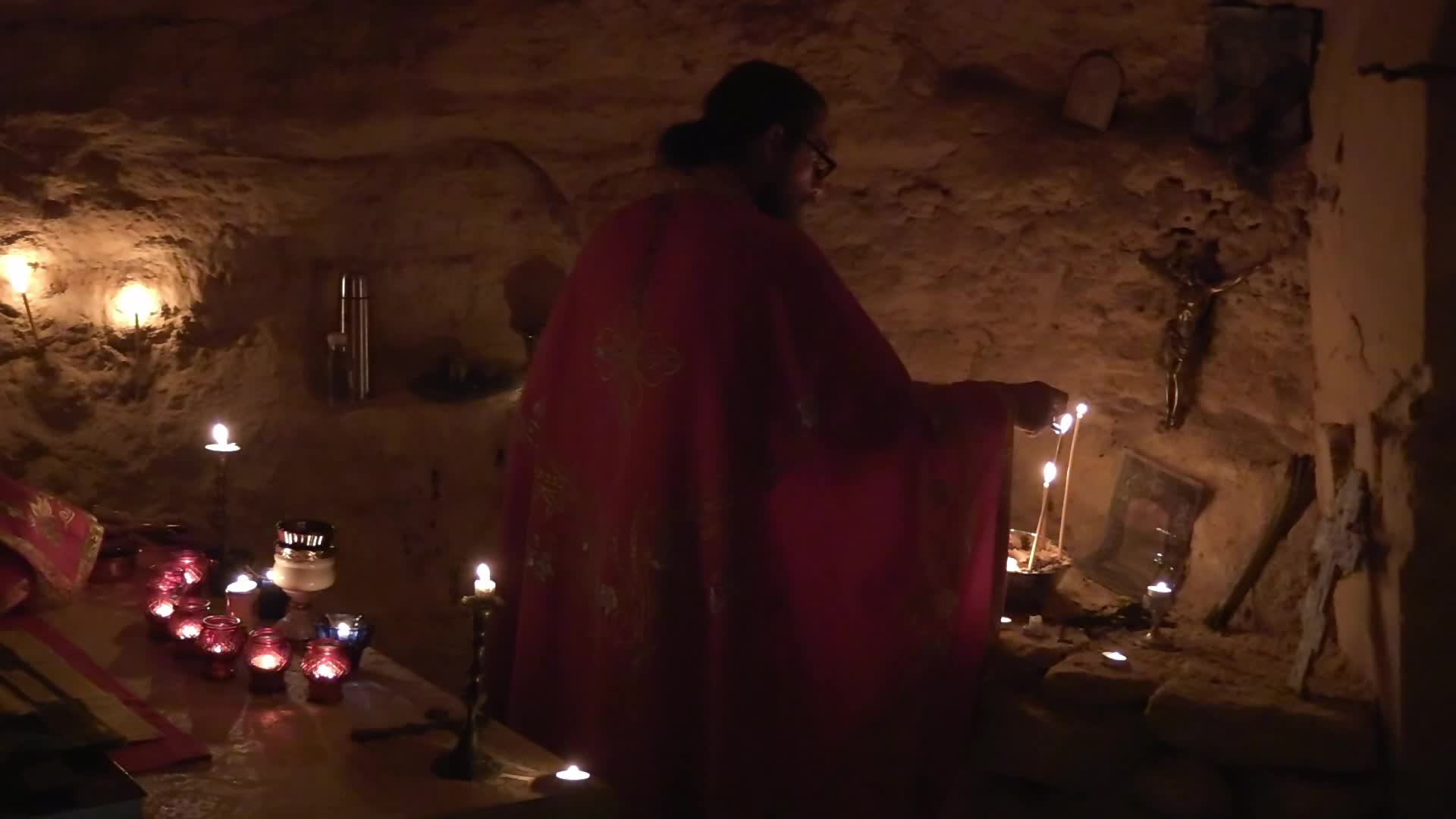 Orthodox priests pray for the victory of Ukraine in the catacombs of Odesa, amid Russia's invasion of Ukraine