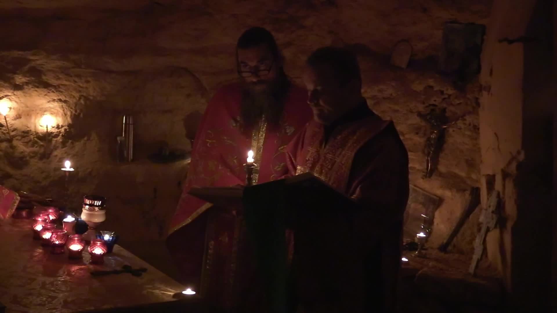Orthodox priests pray for the victory of Ukraine in the catacombs of Odesa, amid Russia's invasion of Ukraine