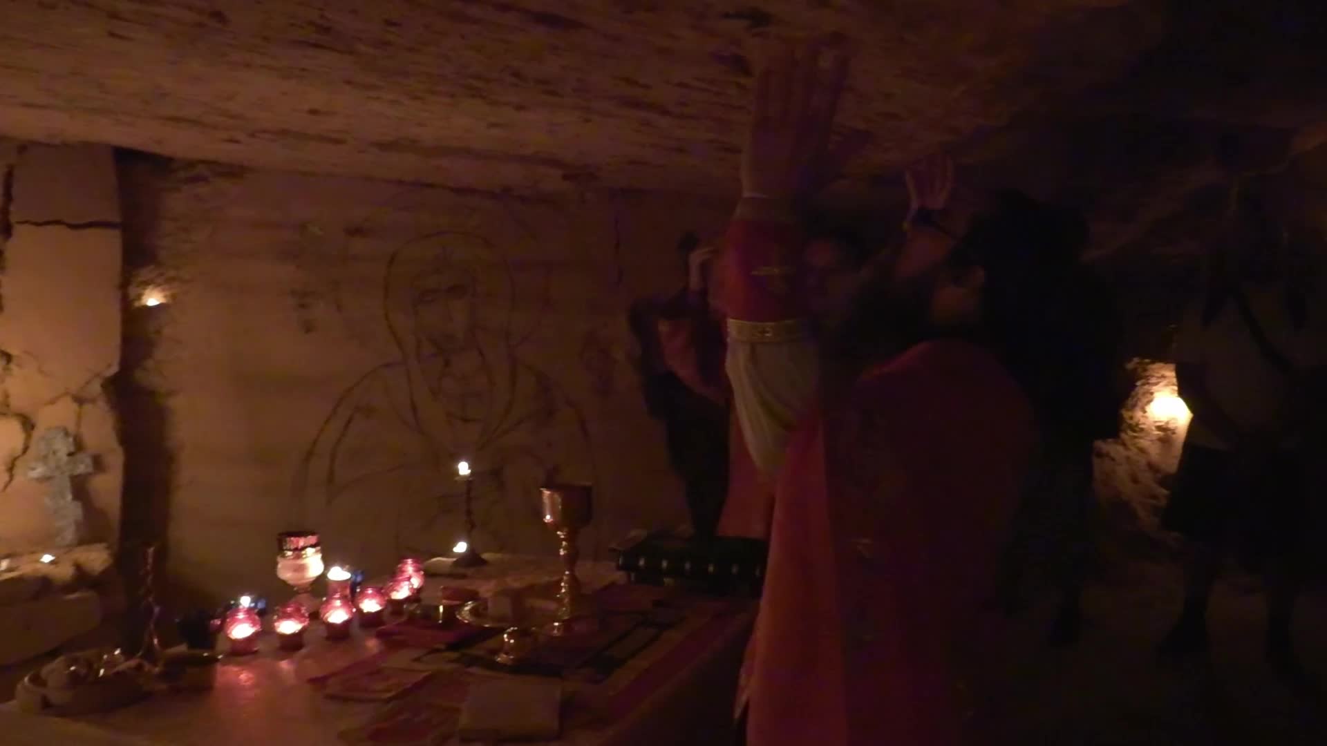 Orthodox priests pray for the victory of Ukraine in the catacombs of Odesa, amid Russia's invasion of Ukraine