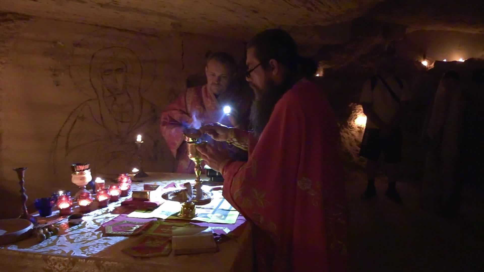 Orthodox priests pray for the victory of Ukraine in the catacombs of Odesa, amid Russia's invasion of Ukraine