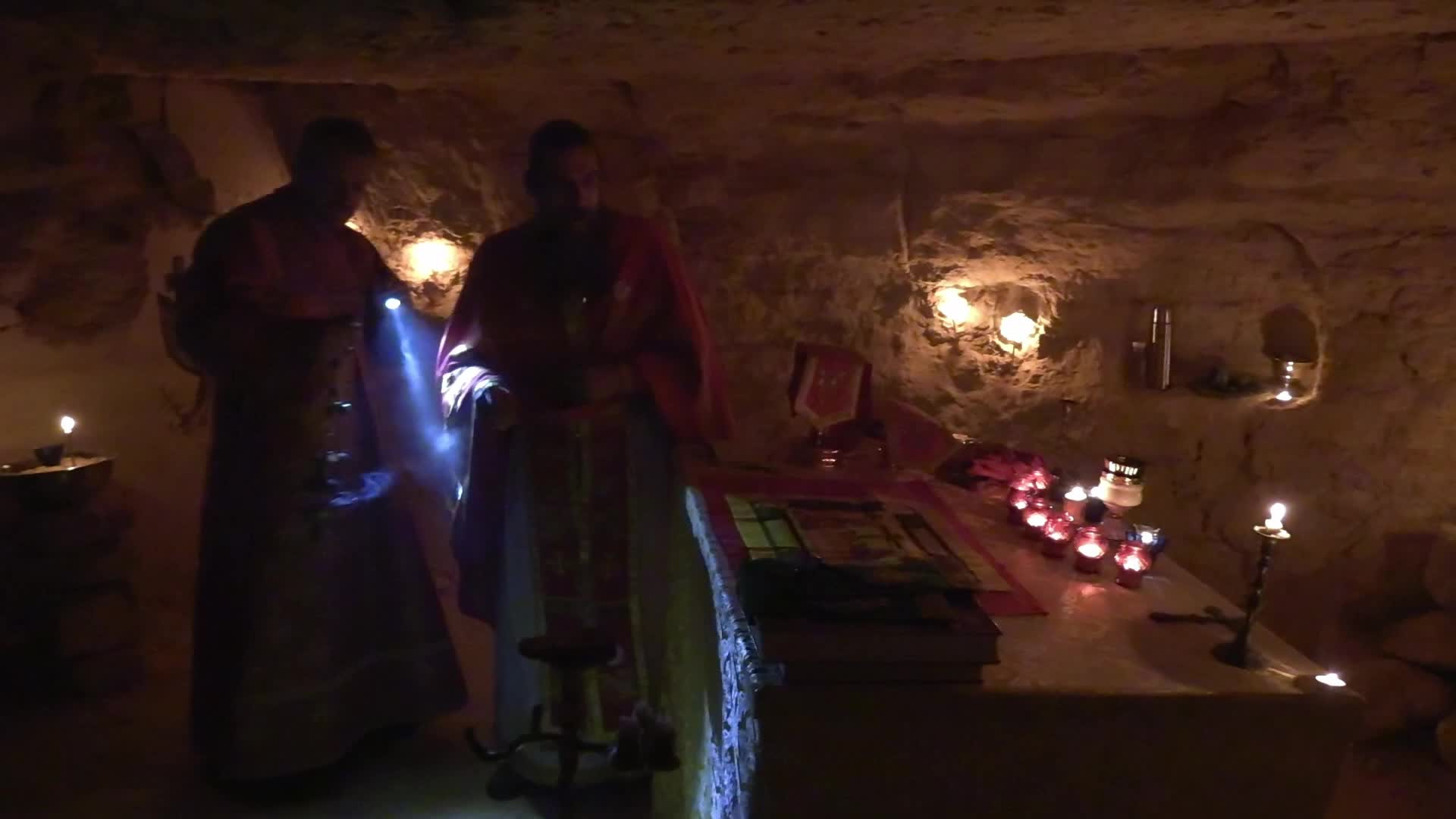 Orthodox priests pray for the victory of Ukraine in the catacombs of Odesa, amid Russia's invasion of Ukraine