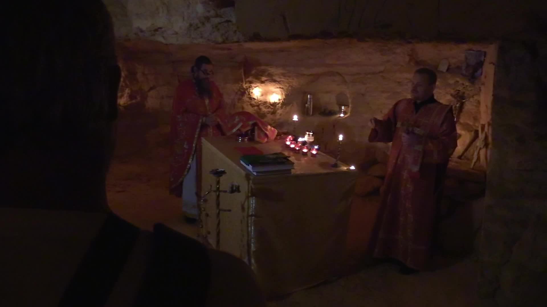 Orthodox priests pray for the victory of Ukraine in the catacombs of Odesa, amid Russia's invasion of Ukraine