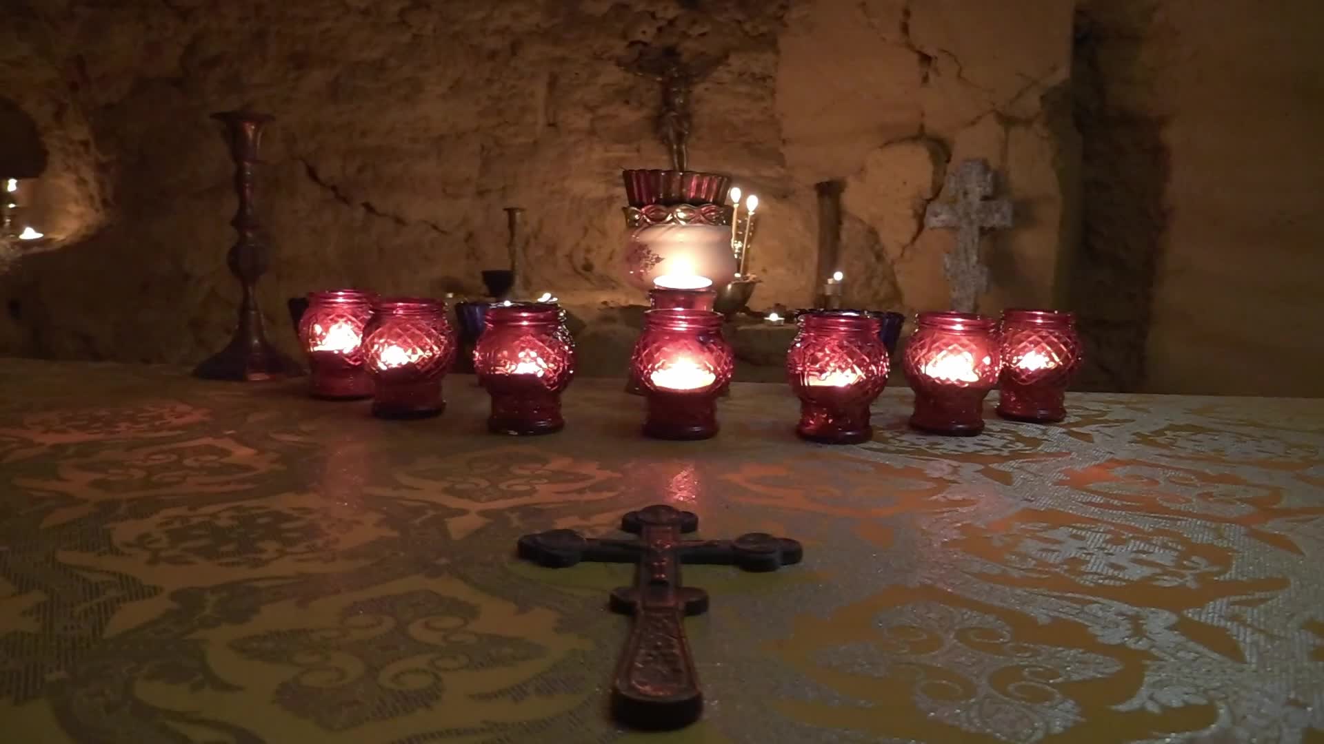 Orthodox priests pray for the victory of Ukraine in the catacombs of Odesa, amid Russia's invasion of Ukraine