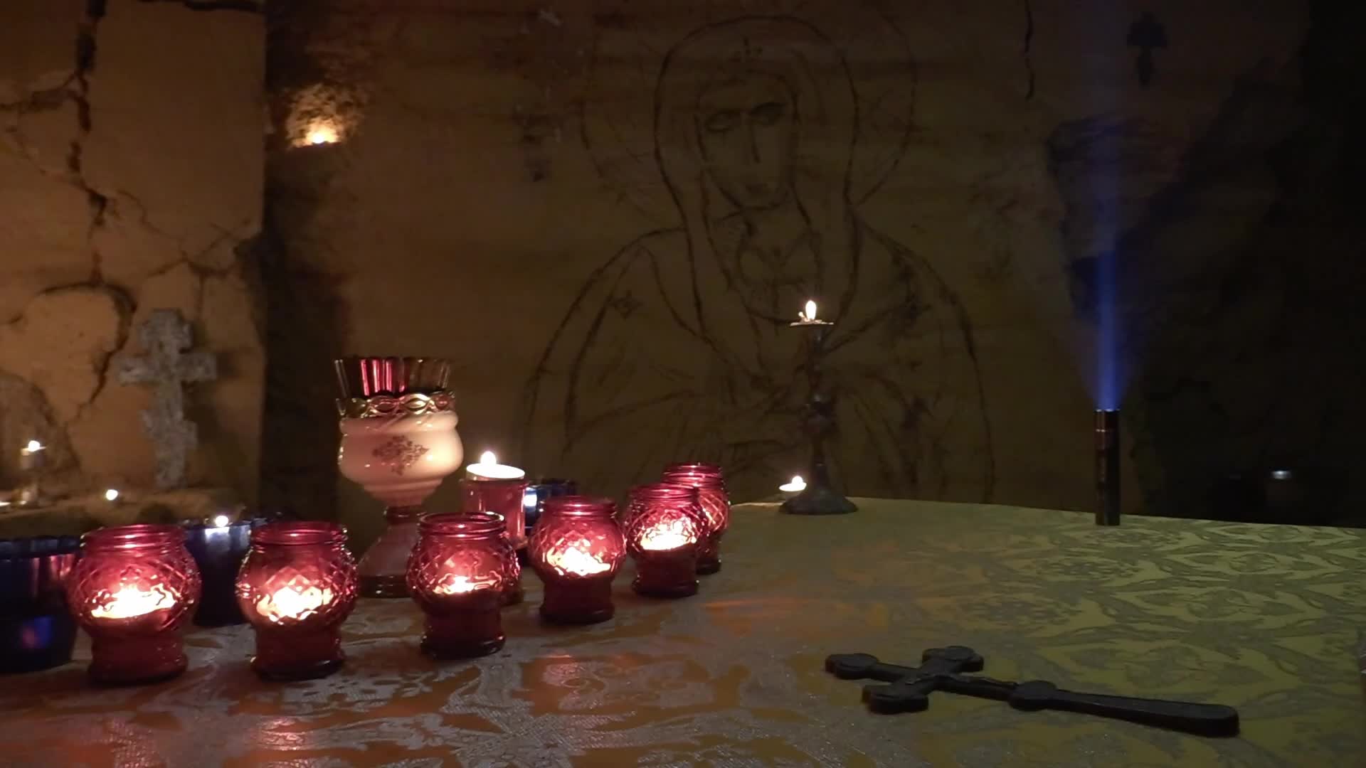 Orthodox priests pray for the victory of Ukraine in the catacombs of Odesa, amid Russia's invasion of Ukraine