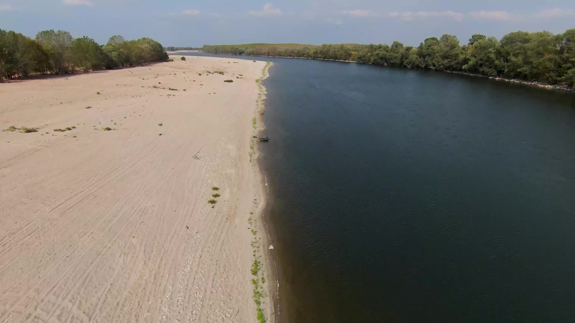 Drone View Of The River Po Drained By The Worst Drought In 70 Years