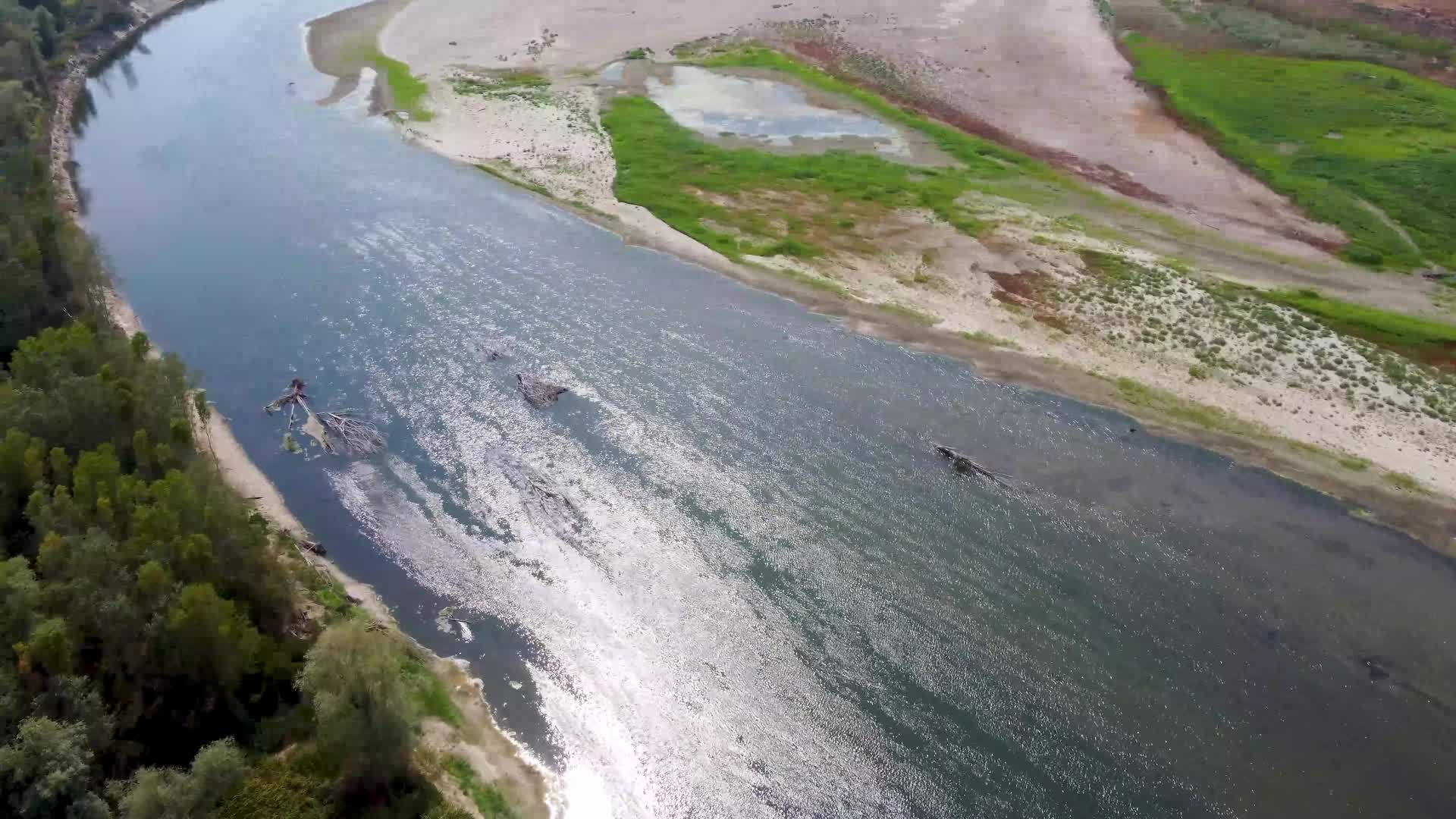 Drone View Of The River Po Drained By The Worst Drought In 70 Years
