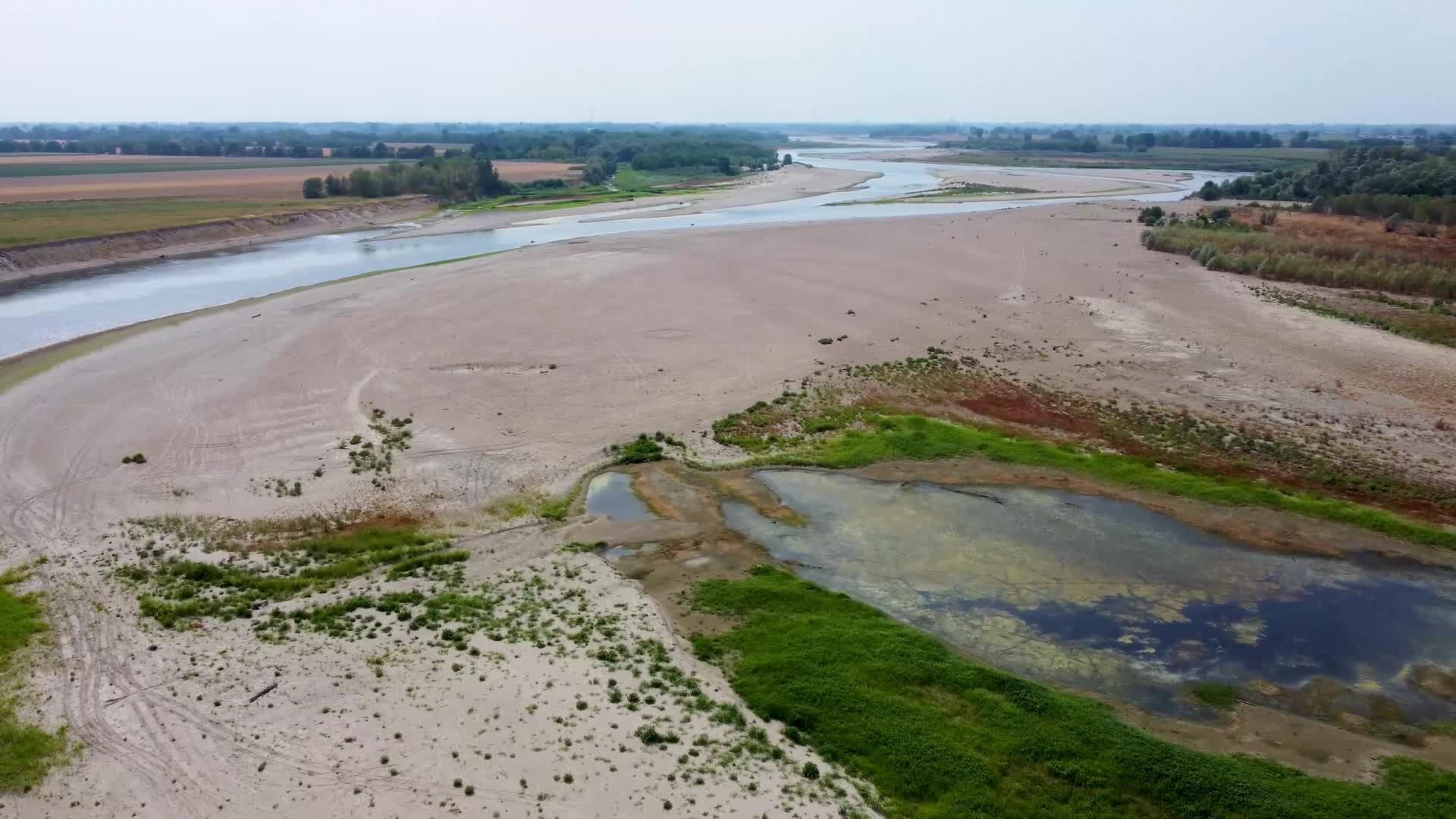 Drone View Of The River Po Drained By The Worst Drought In 70 Years