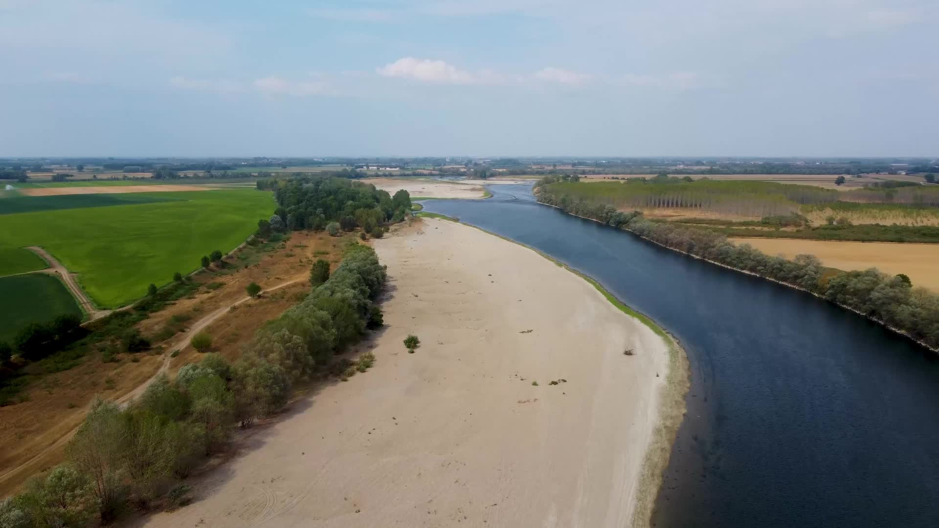 Drone View Of The River Po Drained By The Worst Drought In 70 Years