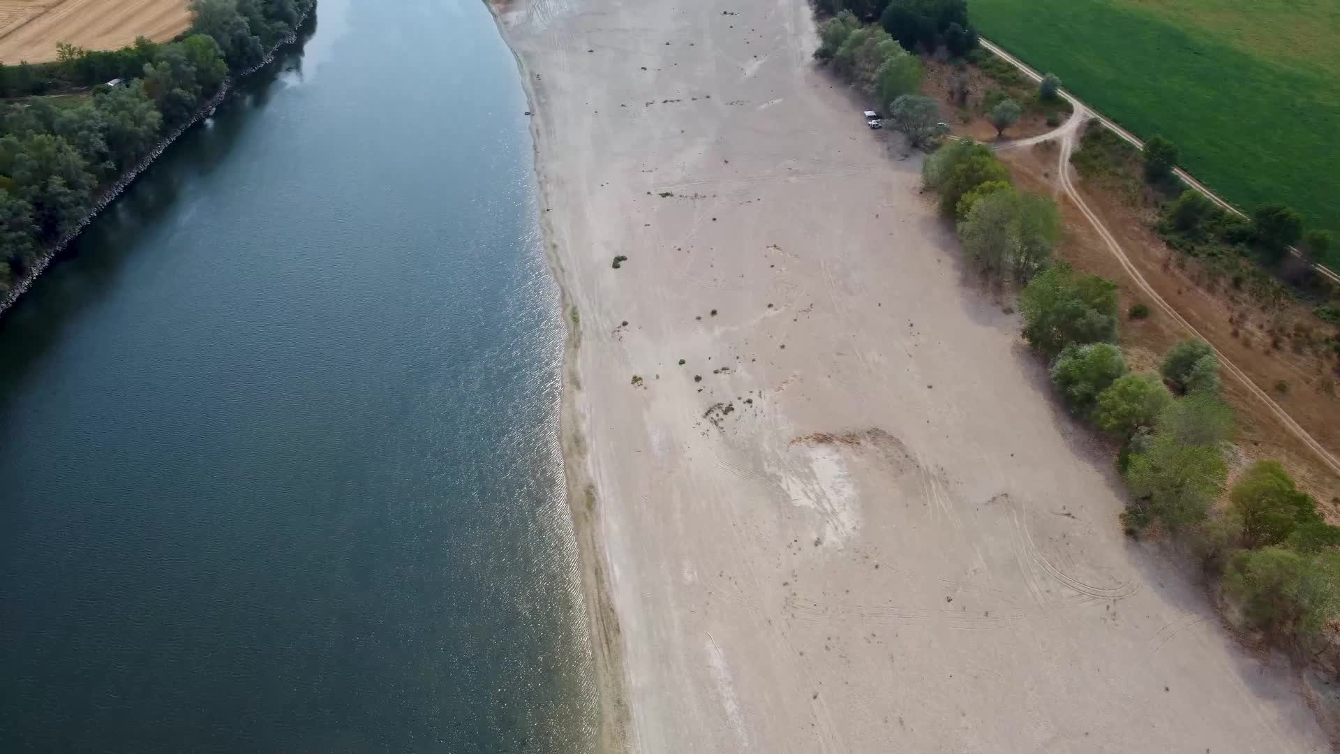 Drone View Of The River Po Drained By The Worst Drought In 70 Years