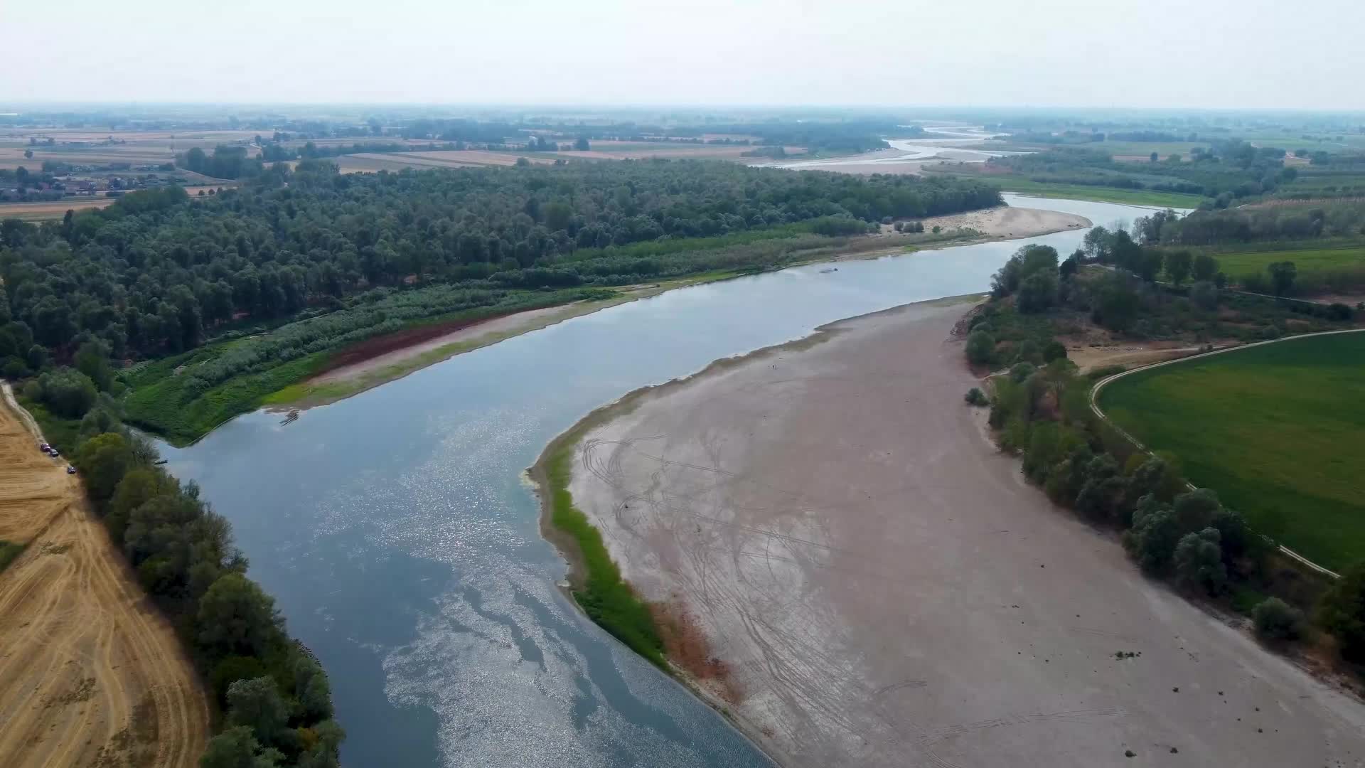 Drone View Of The River Po Drained By The Worst Drought In 70 Years