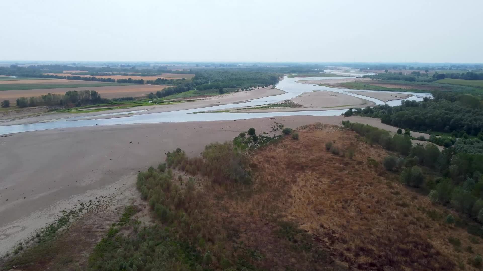 Drone View Of The River Po Drained By The Worst Drought In 70 Years