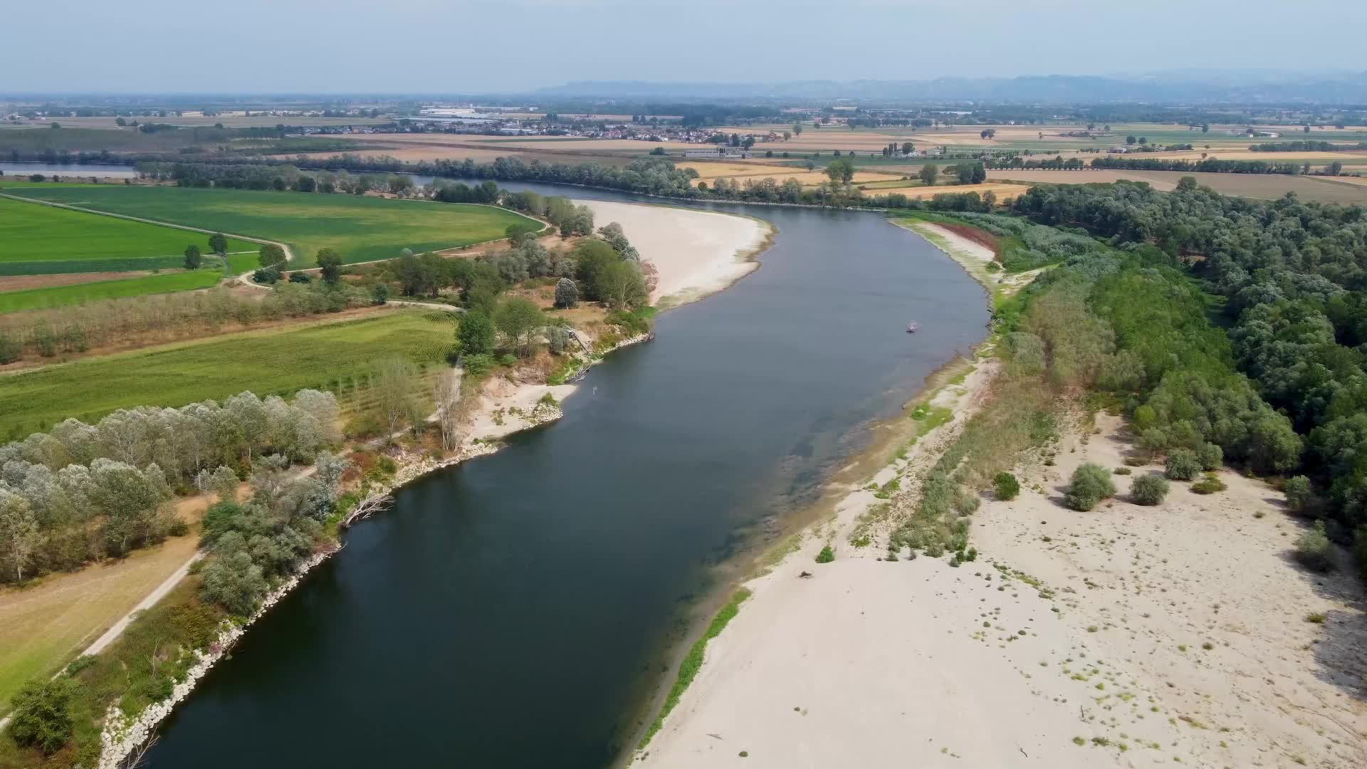 Drone View Of The River Po Drained By The Worst Drought In 70 Years