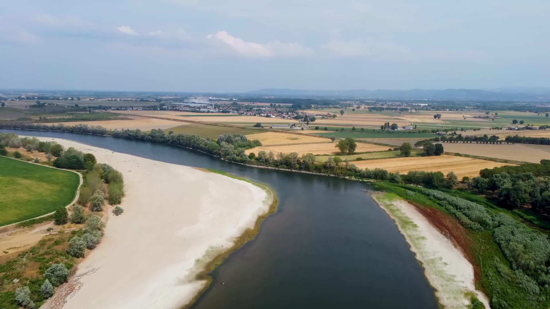 Drone View Of The River Po Drained By The Worst Drought In 70 Years