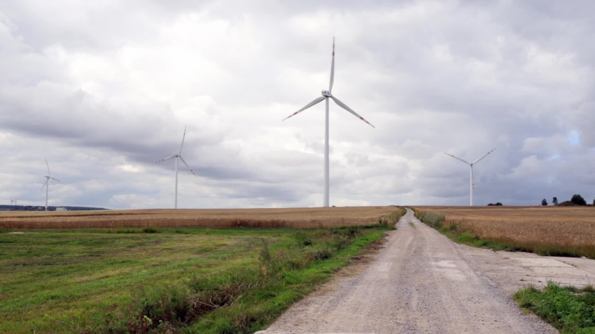 Windmills seen near Puck in Poland