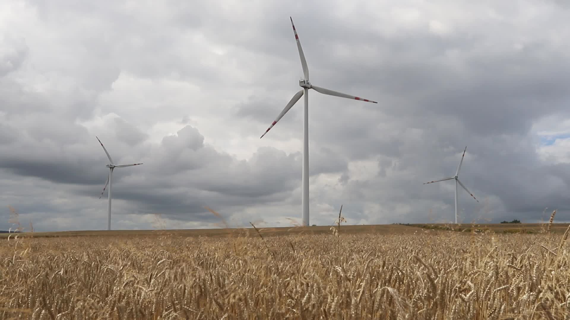 Windmills seen near Puck in Poland
