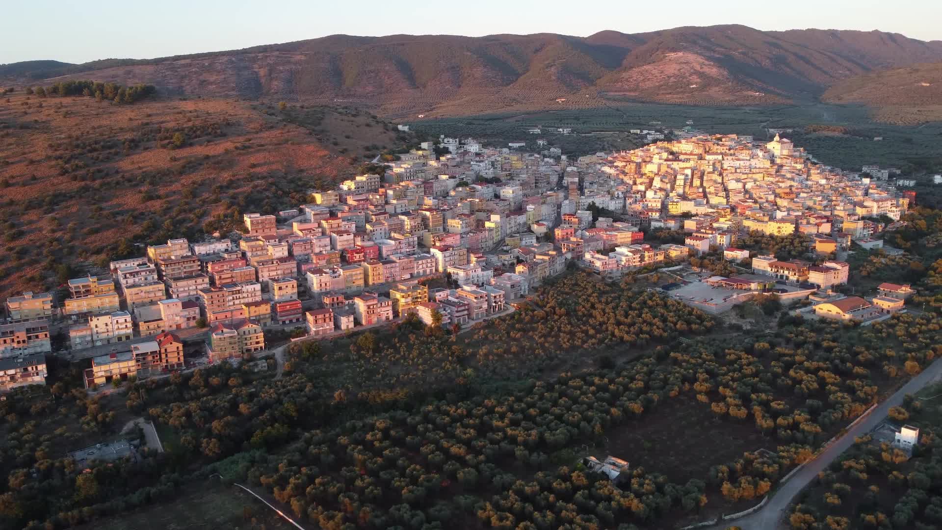 Drone View of sunset in Carpino, Italy
