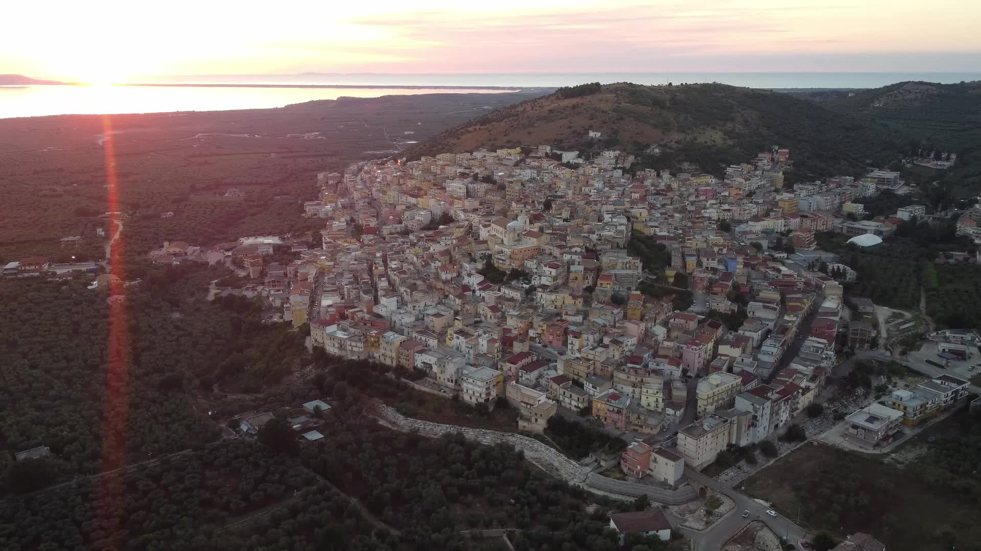 Drone View of sunset in Carpino, Italy