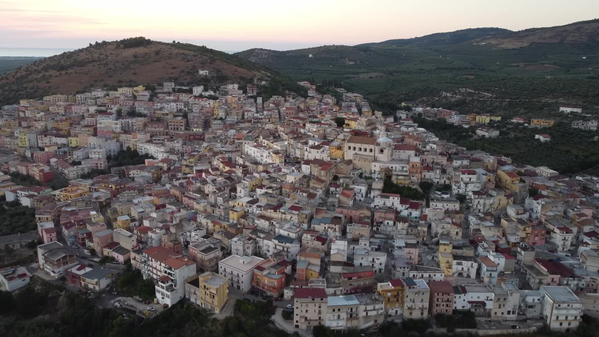 Drone View of sunset in Carpino, Italy