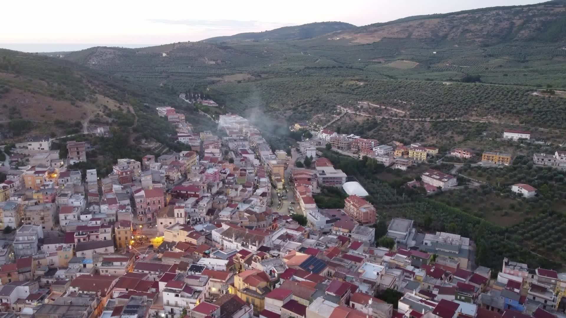 Drone View of sunset in Carpino, Italy