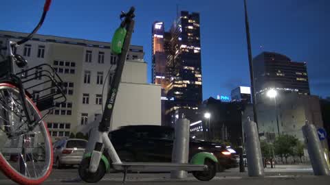 Electric ride sharing scooters in Warsaw