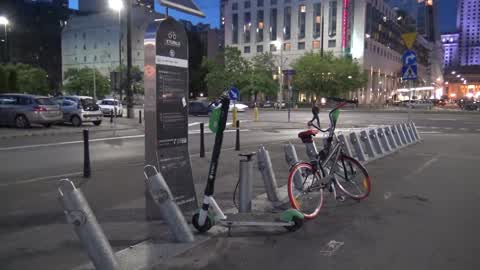 Electric ride sharing scooters in Warsaw