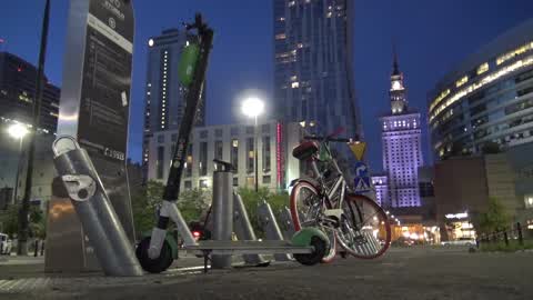 Electric ride sharing scooters in Warsaw