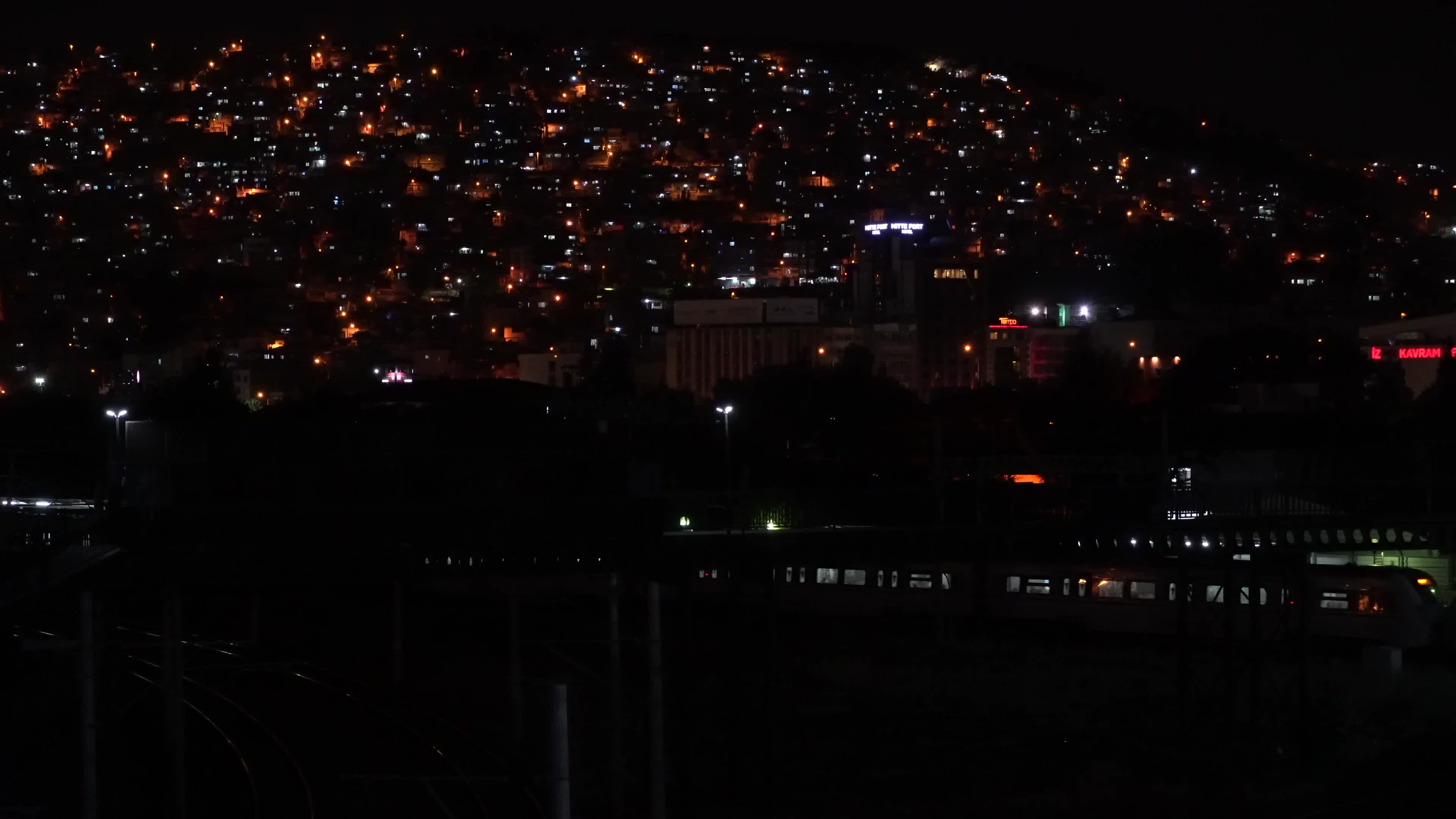 An evening cityscape; lights of the city Izmir