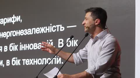 Ukraine's President Volodymyr Zelensky visits the iForum 2019 in Kiev