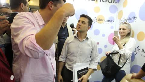 Ukraine's President Volodymyr Zelensky visits the iForum 2019 in Kiev