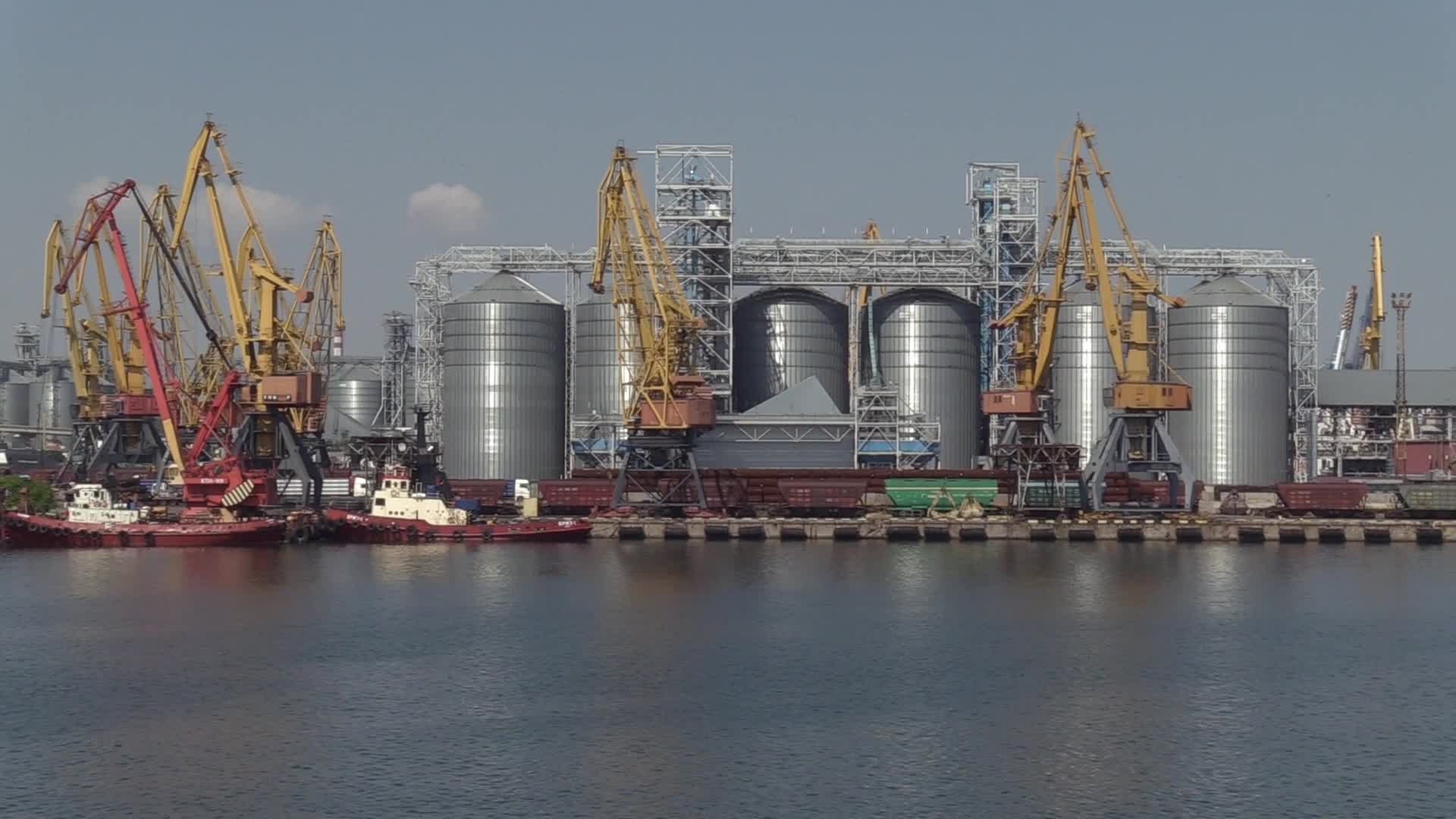 The grain terminal and the Comorian-flagged Kubrosli-Y cargo ship with wheat grain in the sea port of Odesa, amid Russia's invasion of Ukraine
