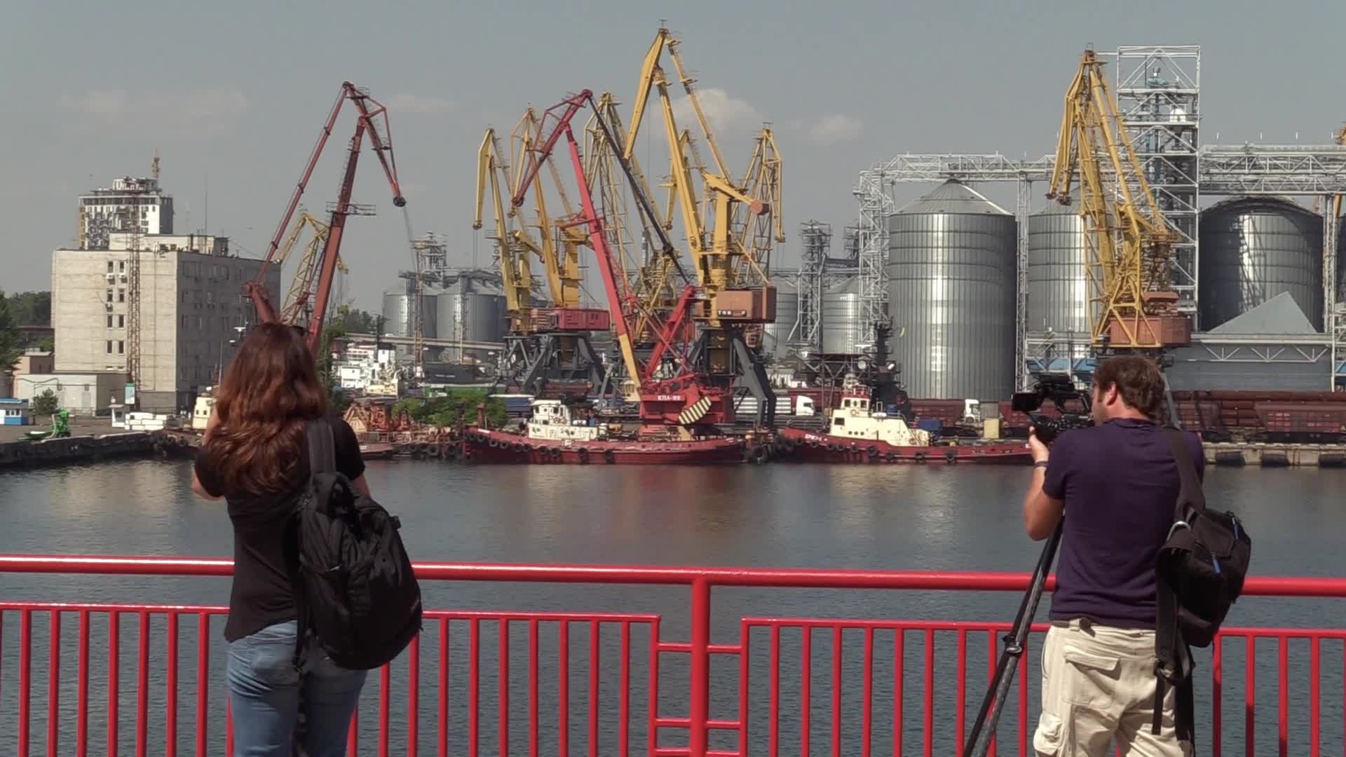 The grain terminal and the Comorian-flagged Kubrosli-Y cargo ship with wheat grain in the sea port of Odesa, amid Russia's invasion of Ukraine
