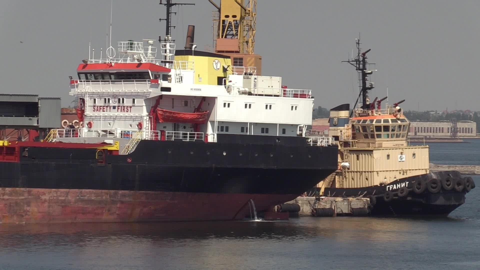 The grain terminal and the Comorian-flagged Kubrosli-Y cargo ship with wheat grain in the sea port of Odesa, amid Russia's invasion of Ukraine