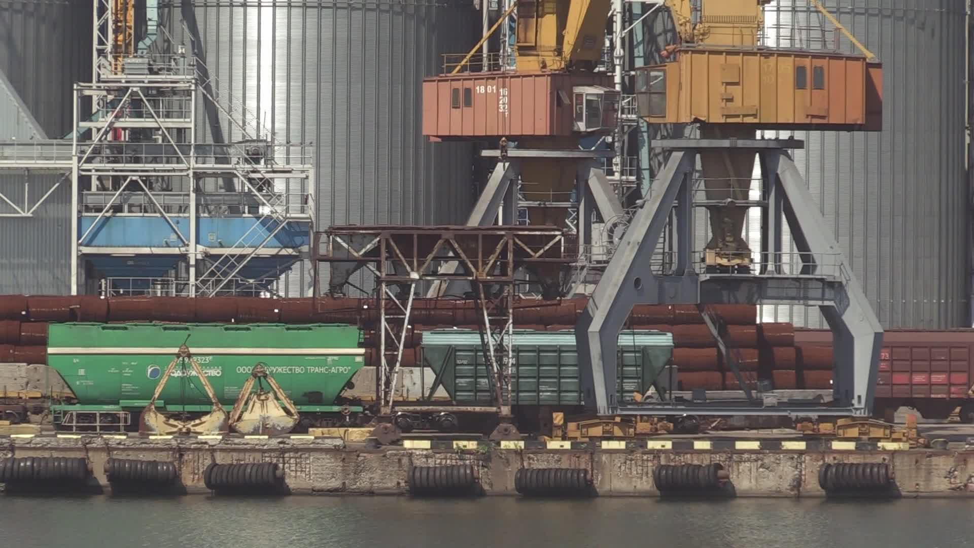 The grain terminal and the Comorian-flagged Kubrosli-Y cargo ship with wheat grain in the sea port of Odesa, amid Russia's invasion of Ukraine