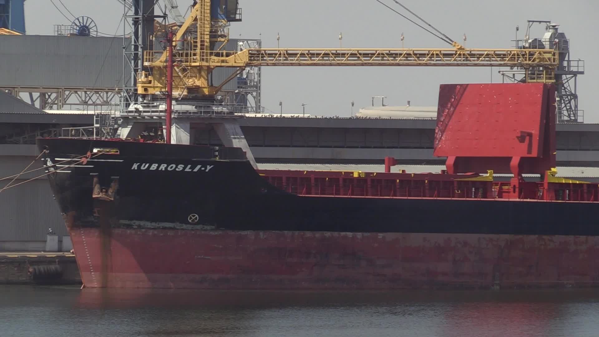 The grain terminal and the Comorian-flagged Kubrosli-Y cargo ship with wheat grain in the sea port of Odesa, amid Russia's invasion of Ukraine