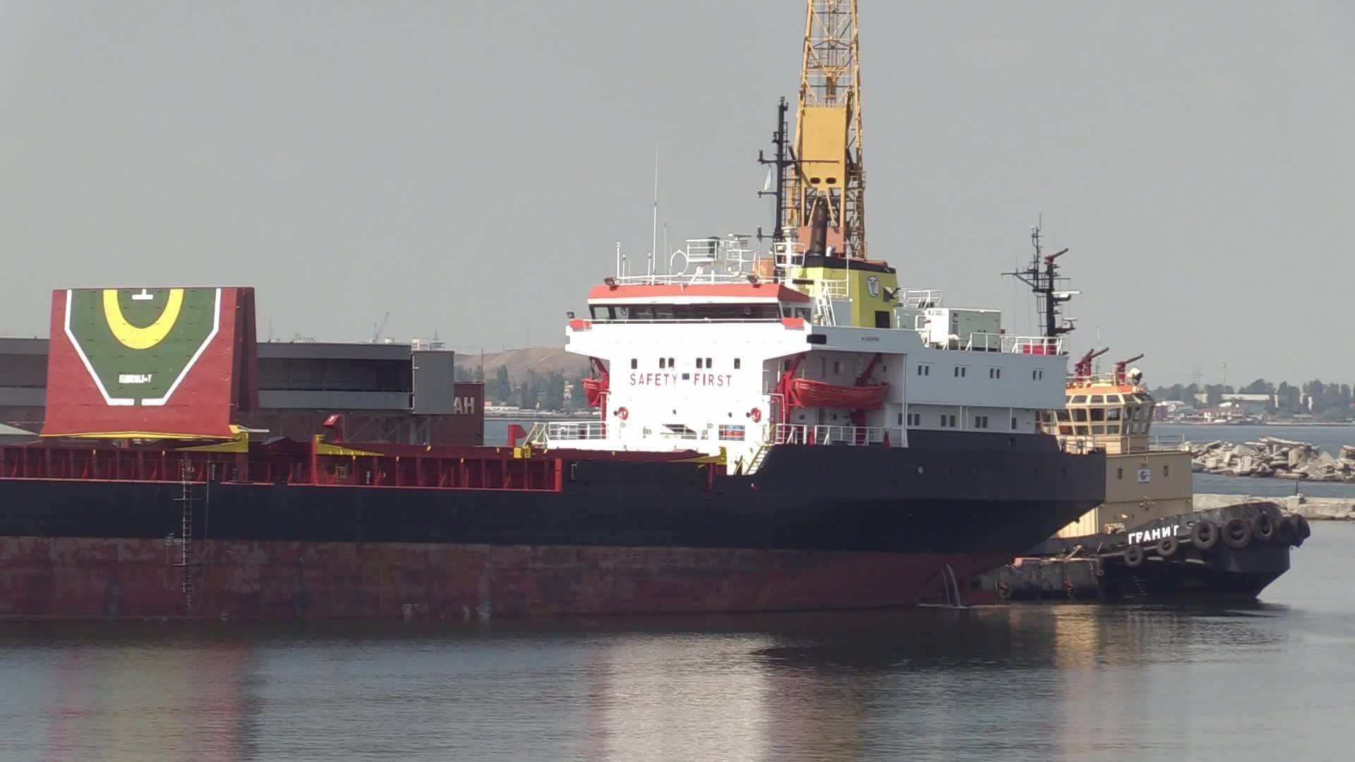 The grain terminal and the Comorian-flagged Kubrosli-Y cargo ship with wheat grain in the sea port of Odesa, amid Russia's invasion of Ukraine