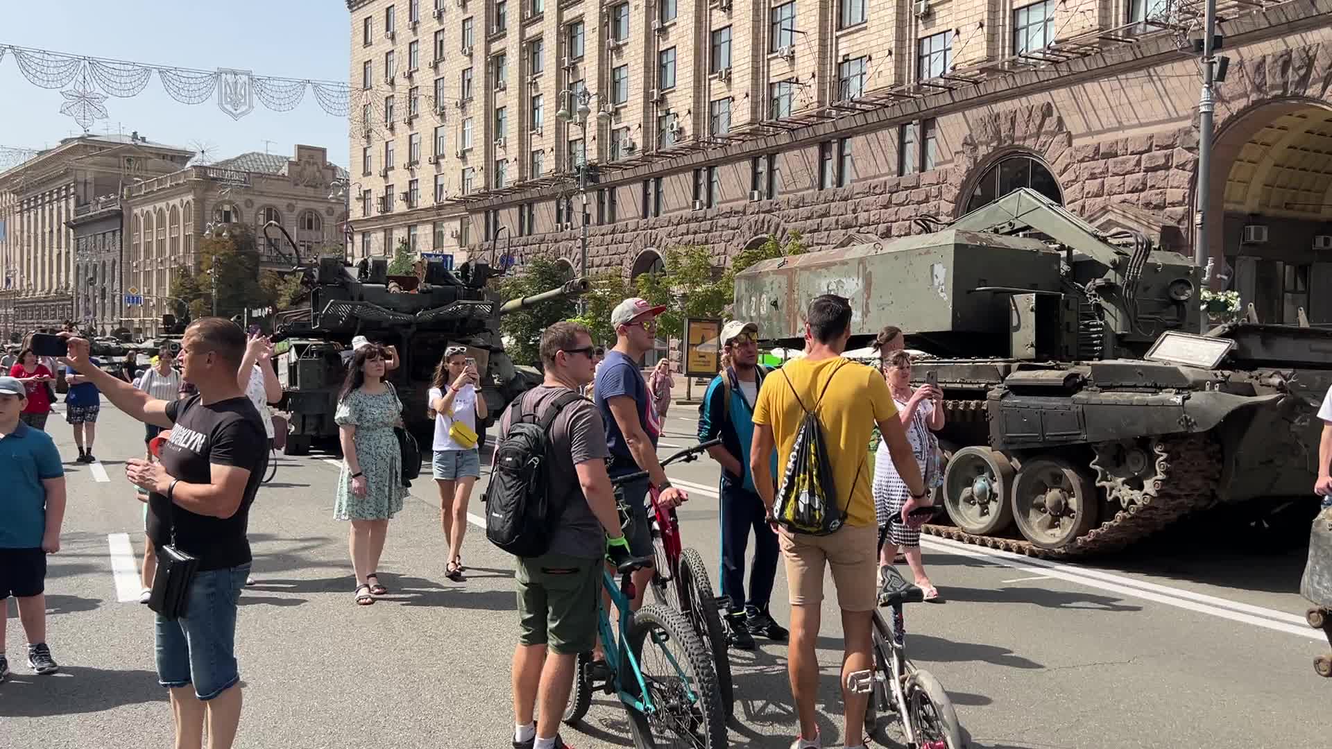 Exhibition of destroyed russian military vehicles on Khreshchatyk street in center of Kyiv 