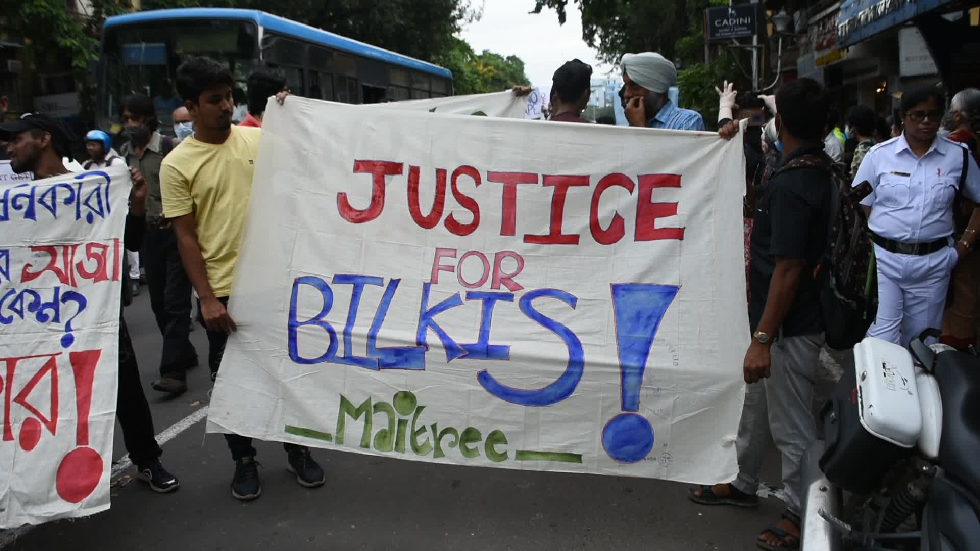 Protest in Kolkata against release of convicts of Bilkis Bano rape case of 2002.