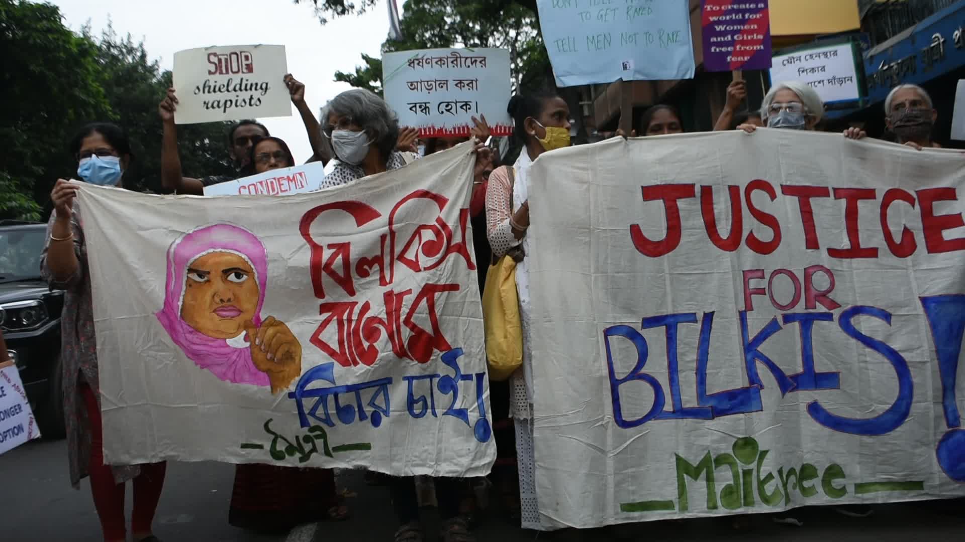 Protest in Kolkata against release of convicts of Bilkis Bano rape case of 2002.