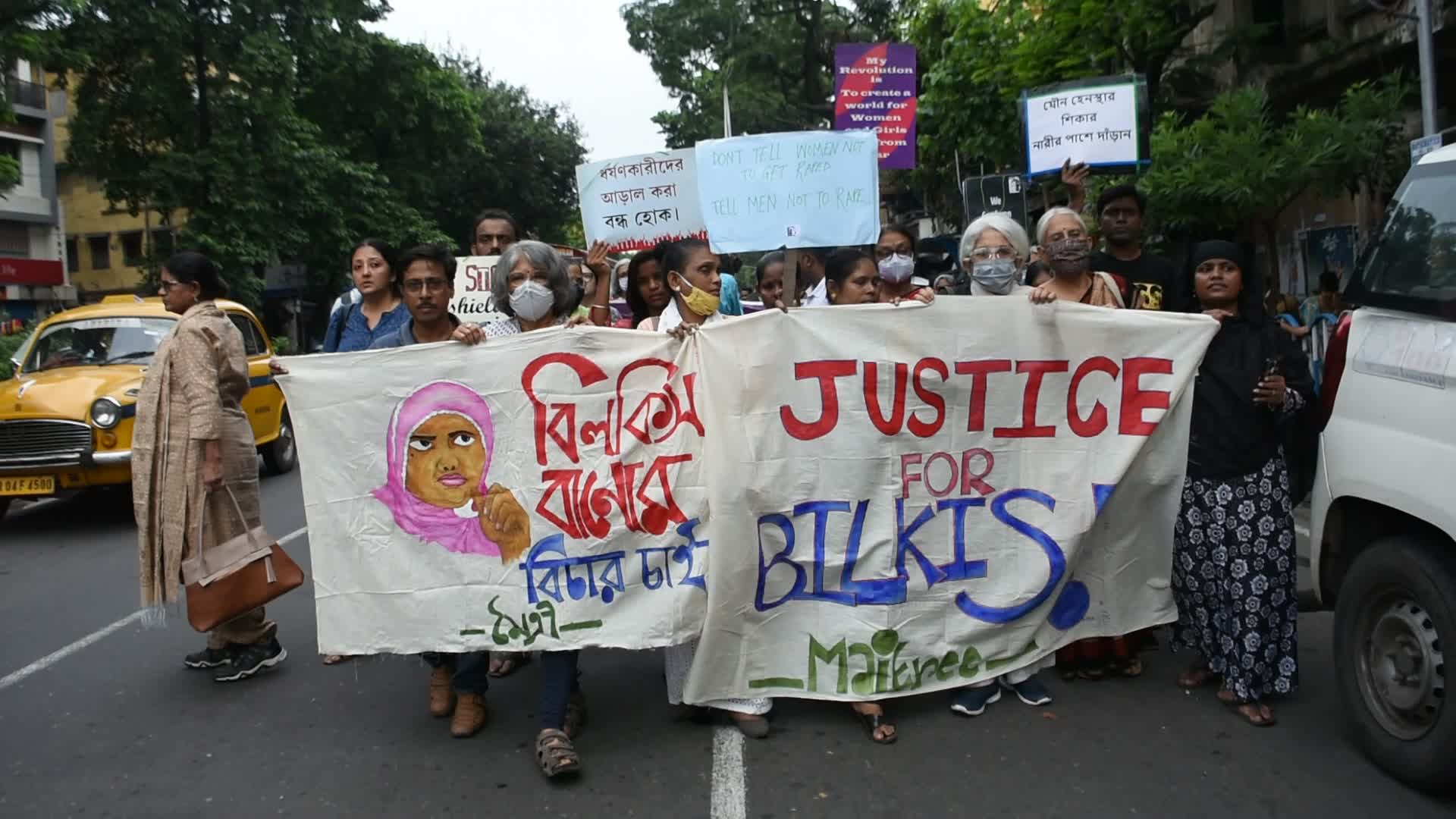 Protest in Kolkata against release of convicts of Bilkis Bano rape case of 2002.