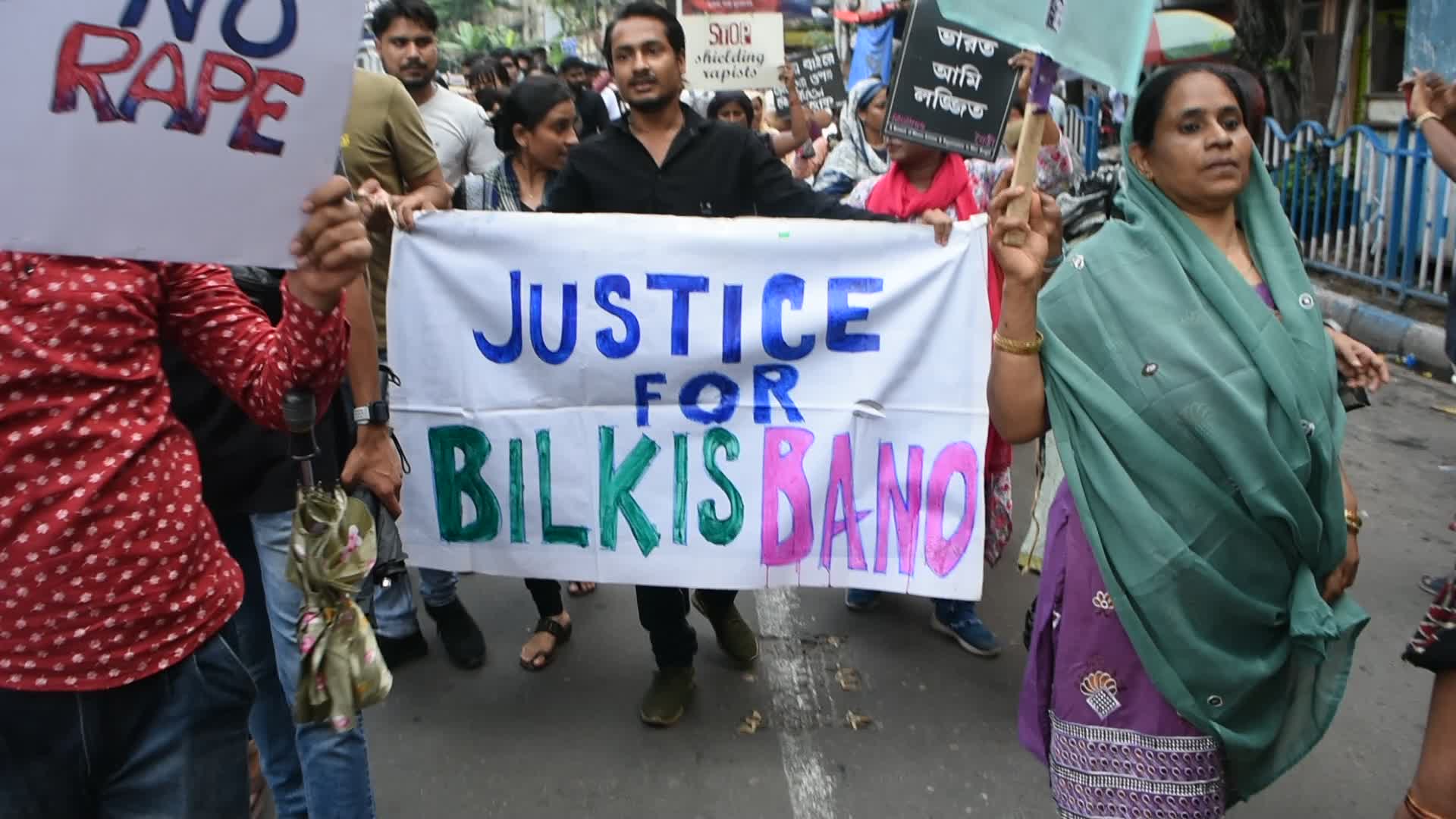 Protest in Kolkata against release of convicts of Bilkis Bano rape case of 2002.
