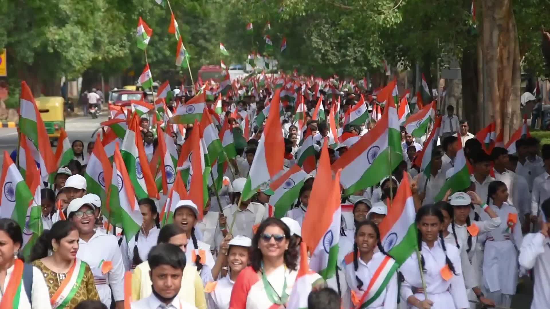 Students celebrate Independence day in New Delhi, India